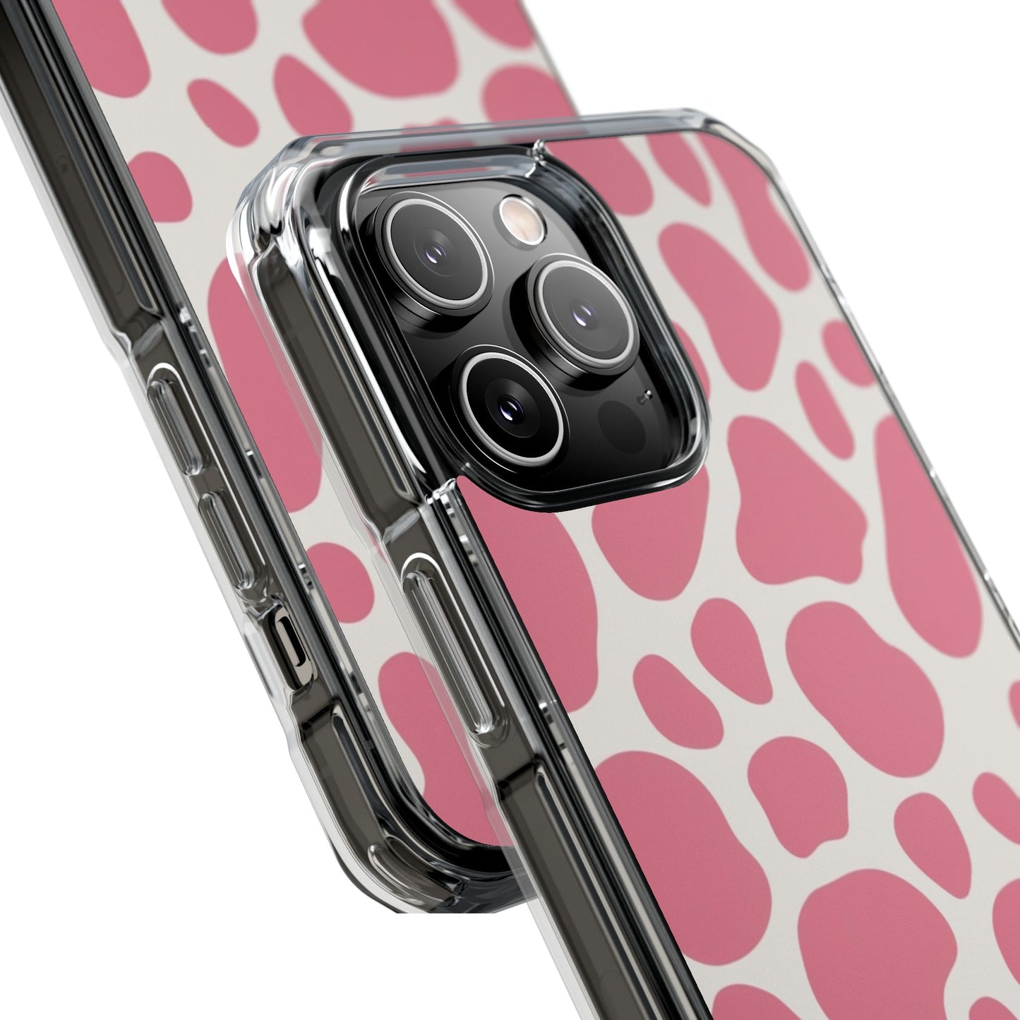 Pink Giraffe Print Magnetic Clear Impact Case for iPhone 16 15 14