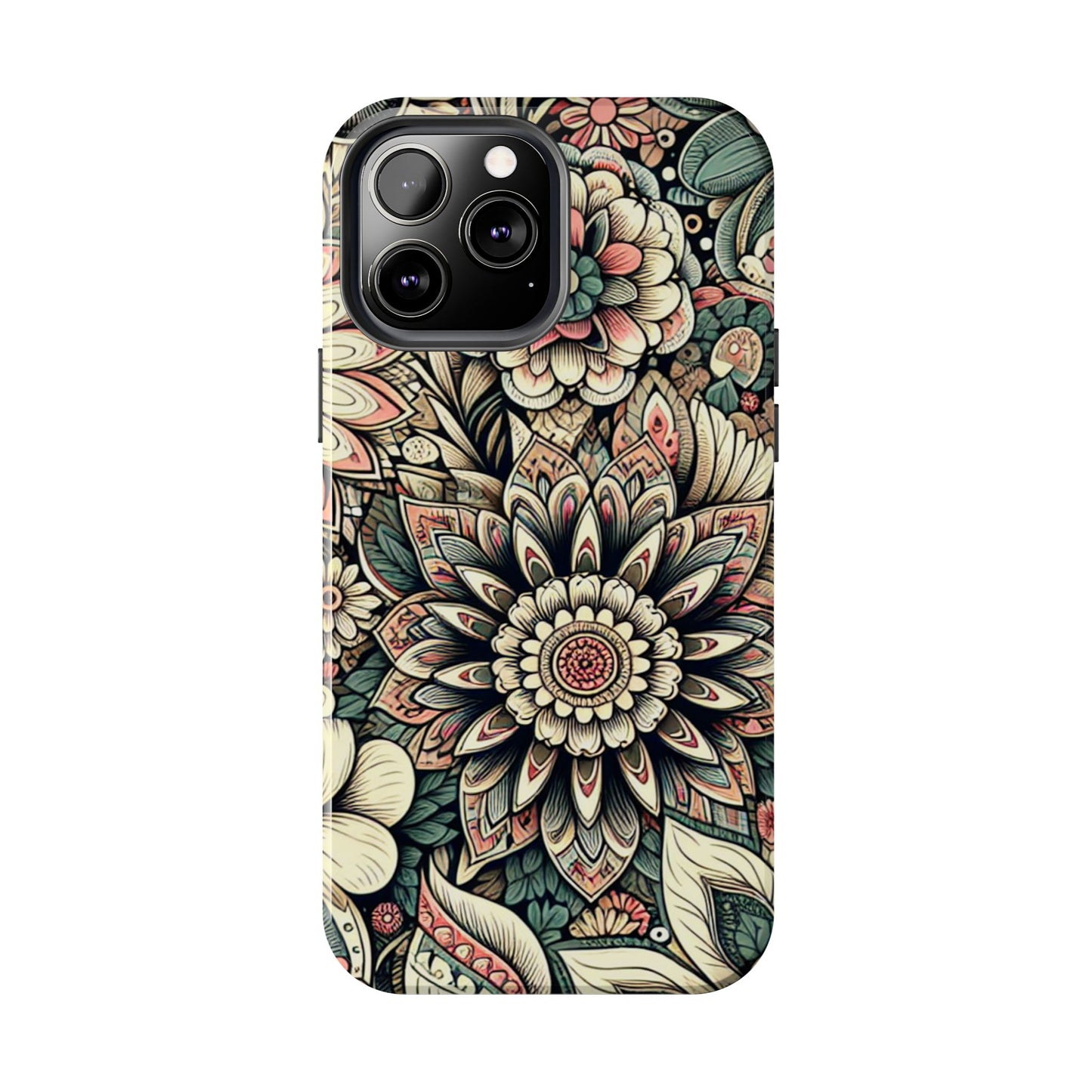 Boho Floral Tough Case for iPhone 16 15 14 13 12 11 X 8 7 Samsung Galaxy S24 S23 S22 S21