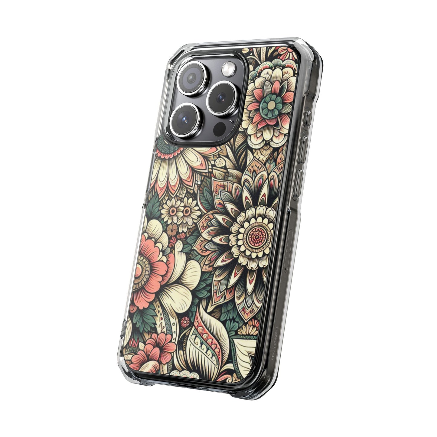Boho Floral Magnetic Clear Impact Case for iPhone 16 15 14
