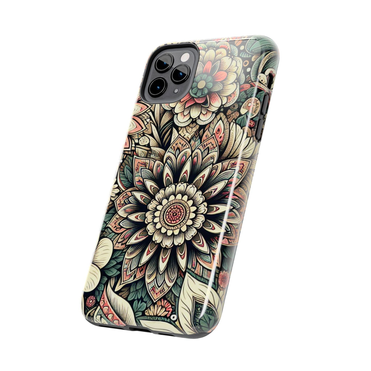 Boho Floral Tough Case for iPhone 16 15 14 13 12 11 X 8 7 Samsung Galaxy S24 S23 S22 S21