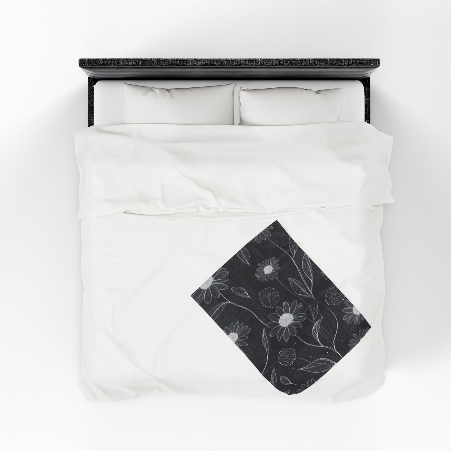 Black and White Floral Velveteen Plush Blanket