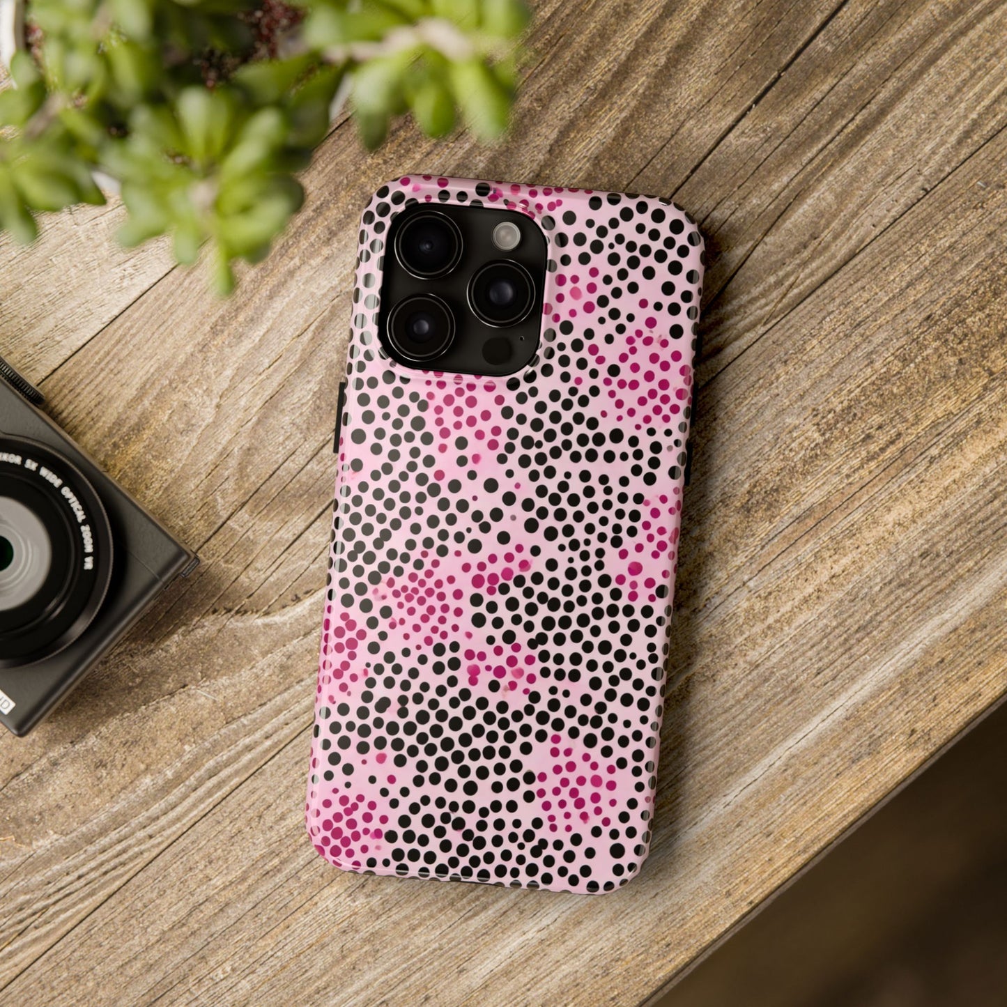 Pink and Black Dot Design Tough Phone Case