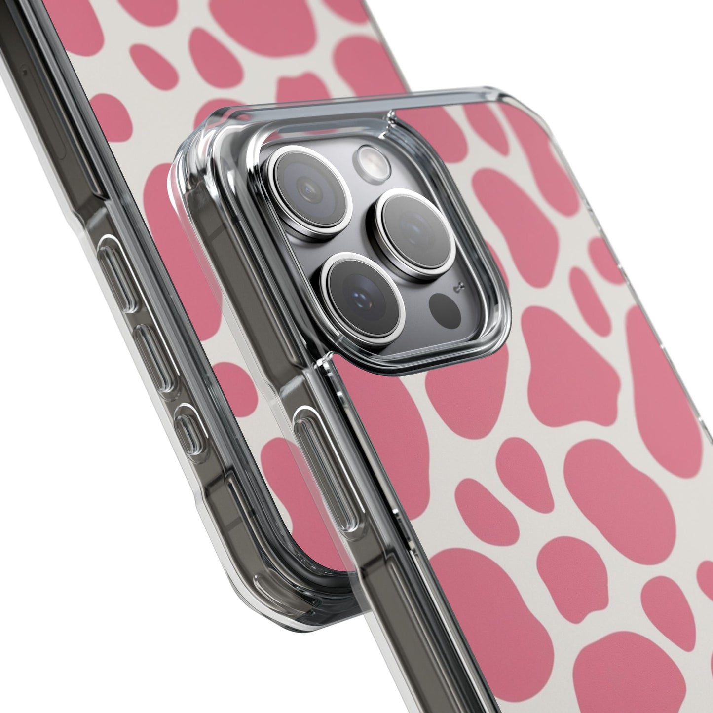 Pink Giraffe Print Magnetic Clear Impact Case for iPhone 16 15 14