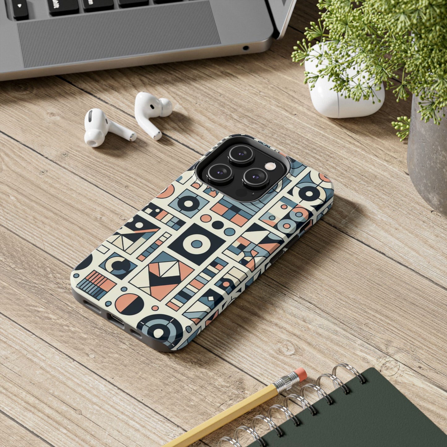 Geometric Print Tough Phone Case for iPhone 16 15 14 13 12 11 X 8 7 Samsung Galaxy S24 S23 S22 S21