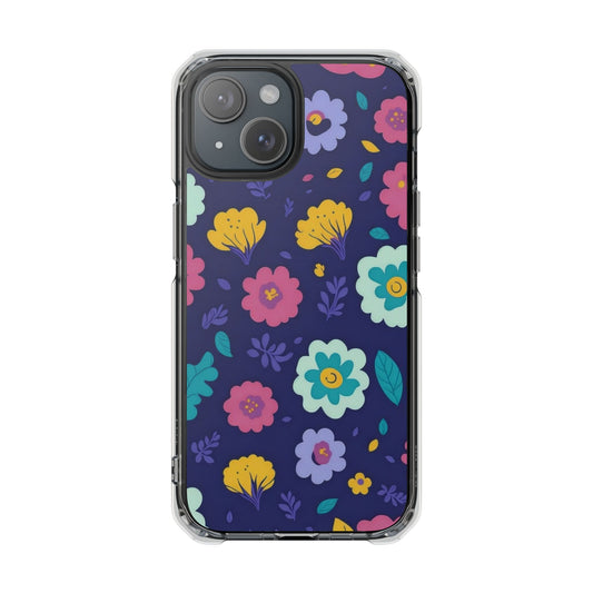 Purple Floral Magnetic Clear Impact Case for iPhone 16 15 14
