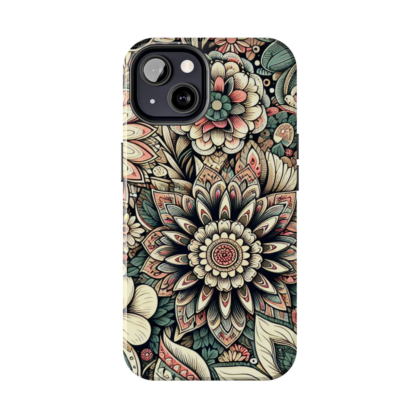 Boho Floral Tough Case for iPhone 16 15 14 13 12 11 X 8 7 Samsung Galaxy S24 S23 S22 S21