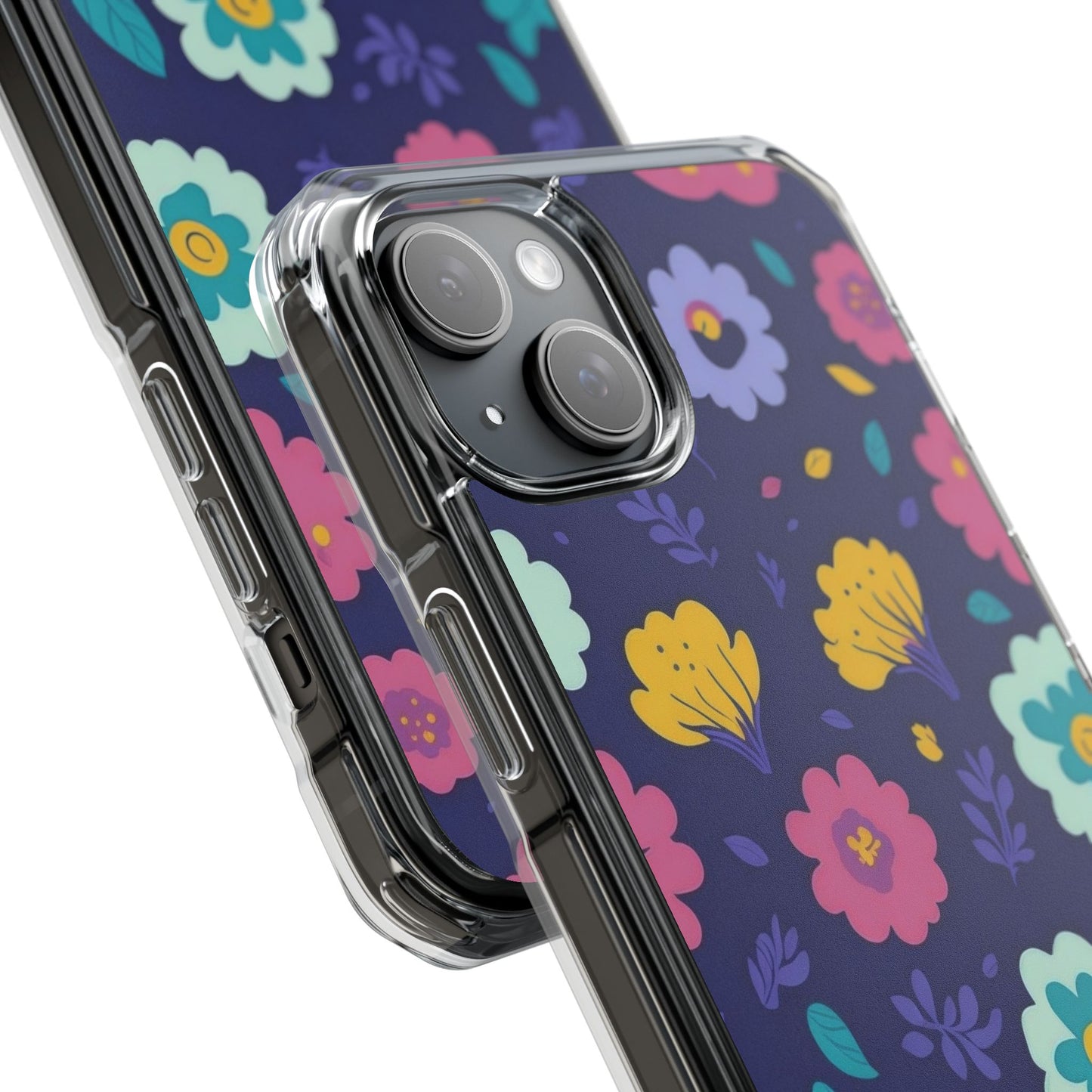 Purple Floral Magnetic Clear Impact Case for iPhone 16 15 14