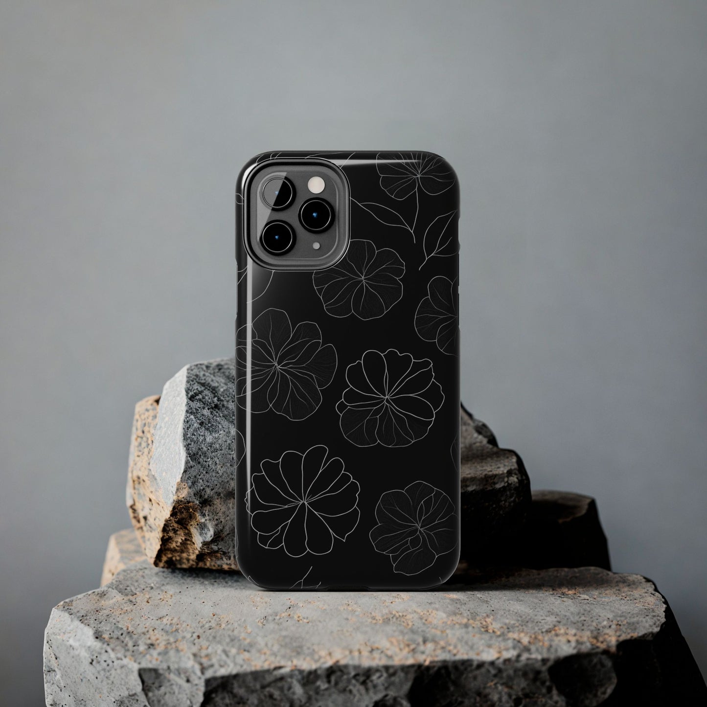 Black Floral Tough Phone Case