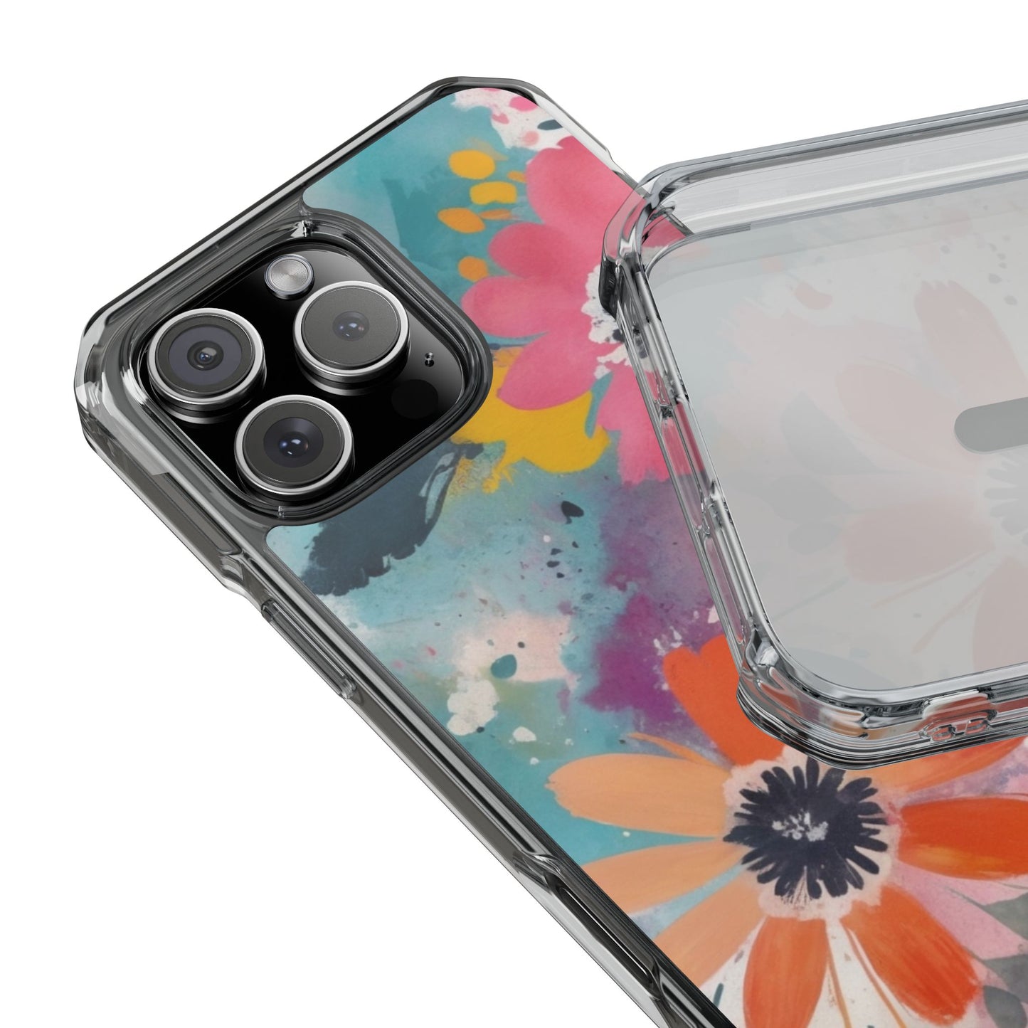 Vibrant Floral Magnetic Clear Impact Case for iPhone 16 15 14