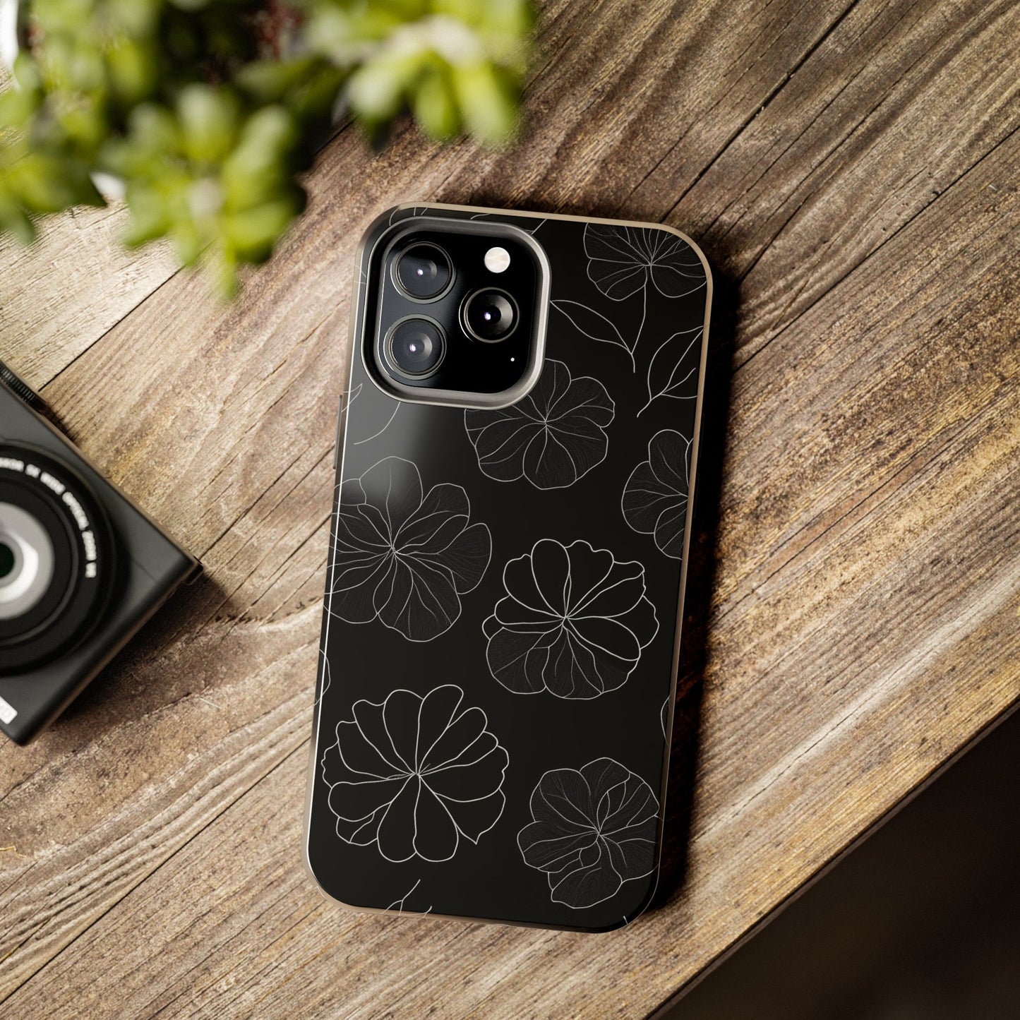 Black Floral Tough Phone Case