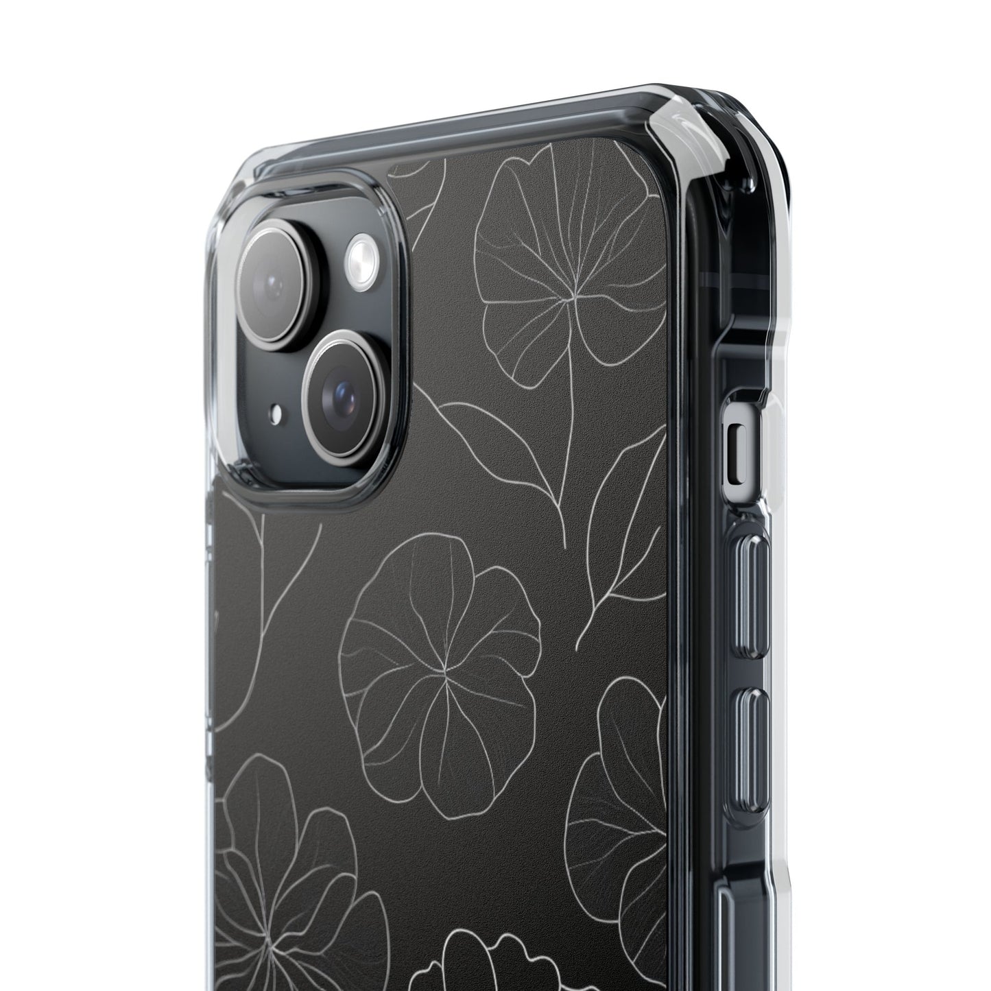 Black Floral Magnetic Clear Impact Case for iPhone 16 15 14