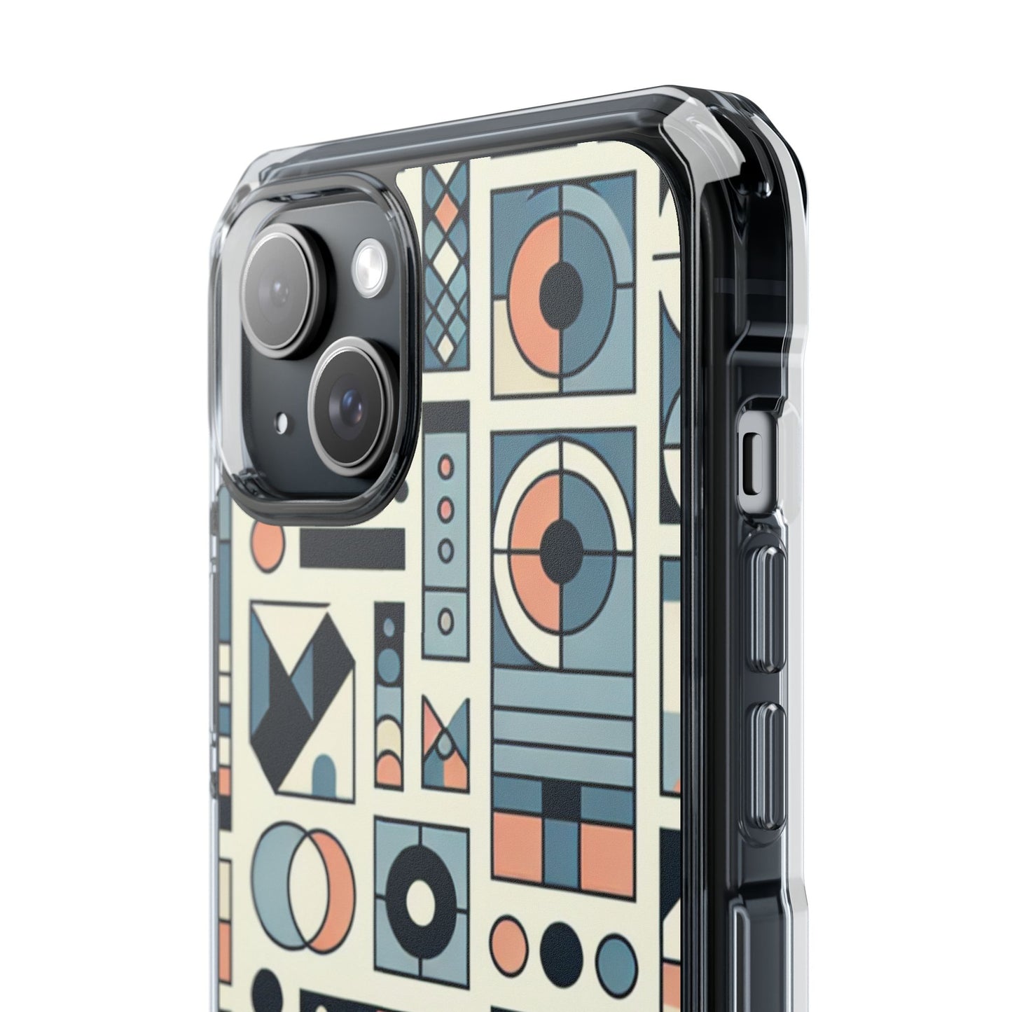 Geometric Print Magnetic Clear Impact Case for iPhone 16 15 14