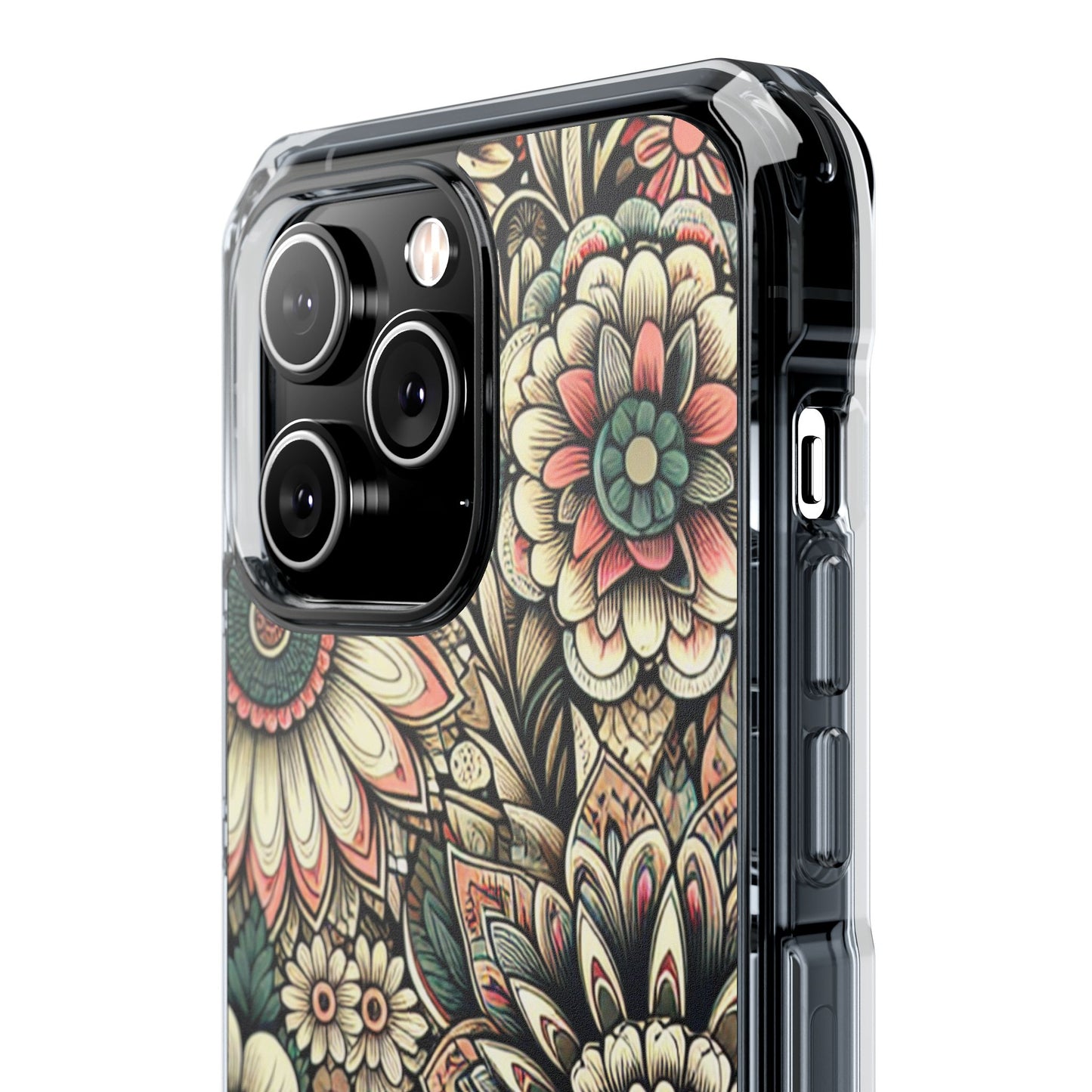 Boho Floral Magnetic Clear Impact Case for iPhone 16 15 14