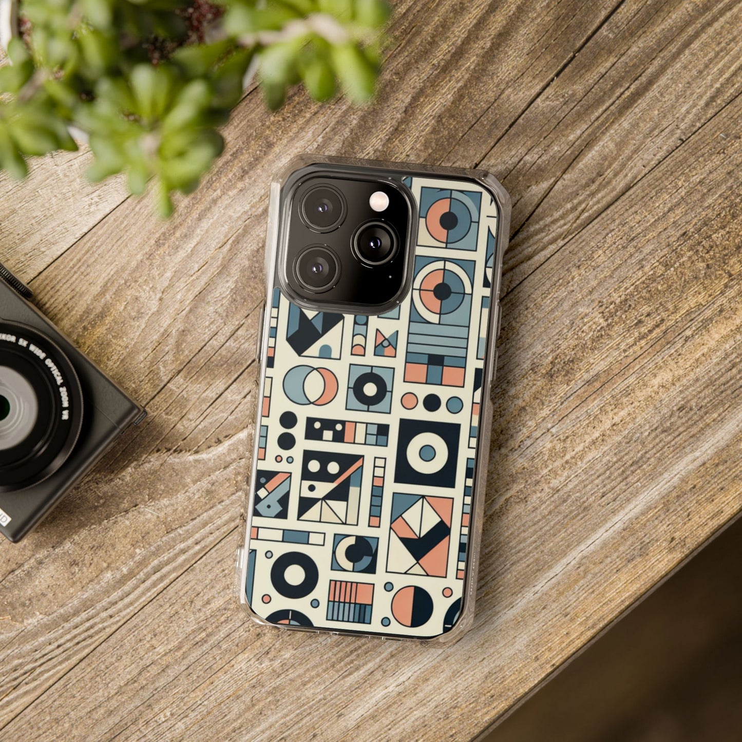 Geometric Print Magnetic Clear Impact Case for iPhone 16 15 14