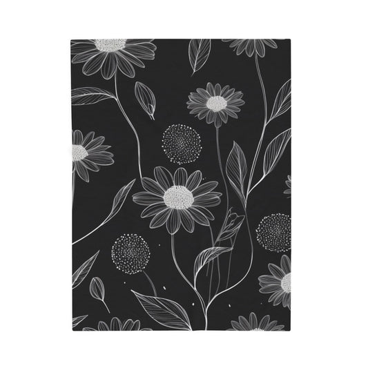Black and White Floral Velveteen Plush Blanket