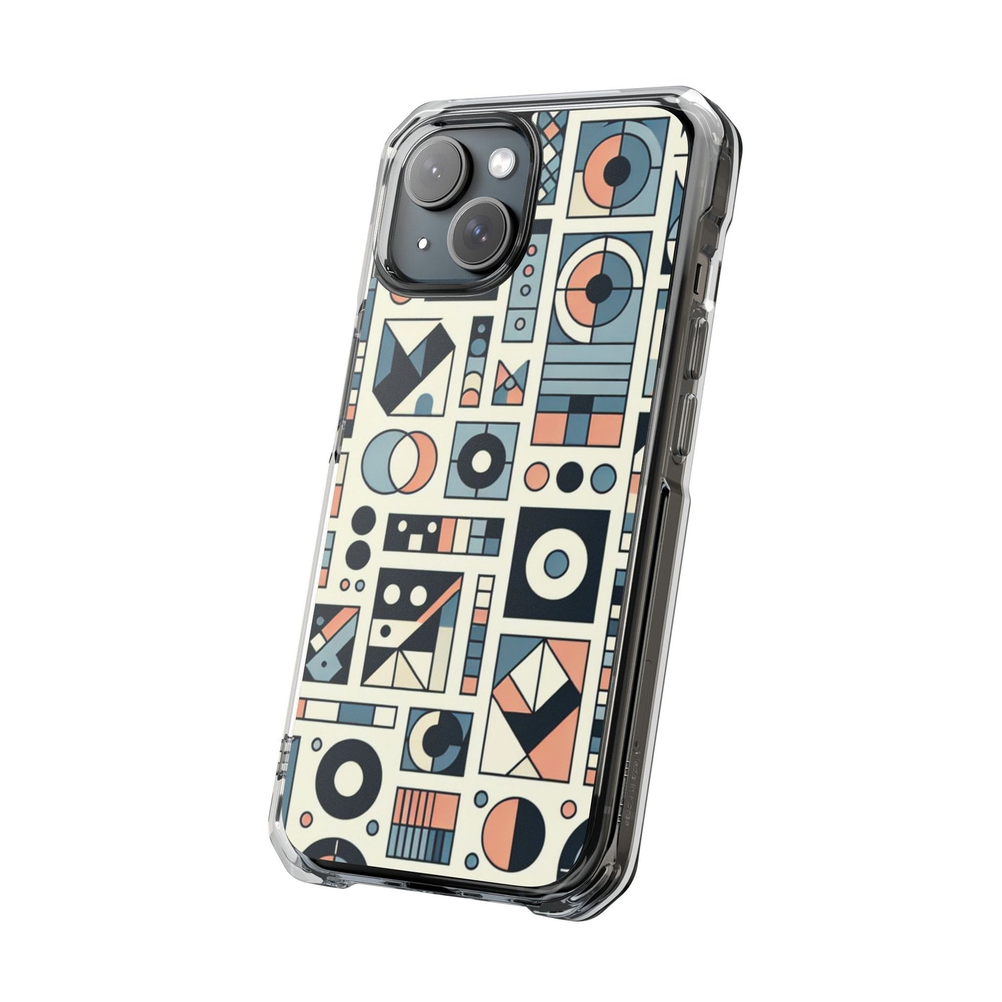 Geometric Print Magnetic Clear Impact Case for iPhone 16 15 14
