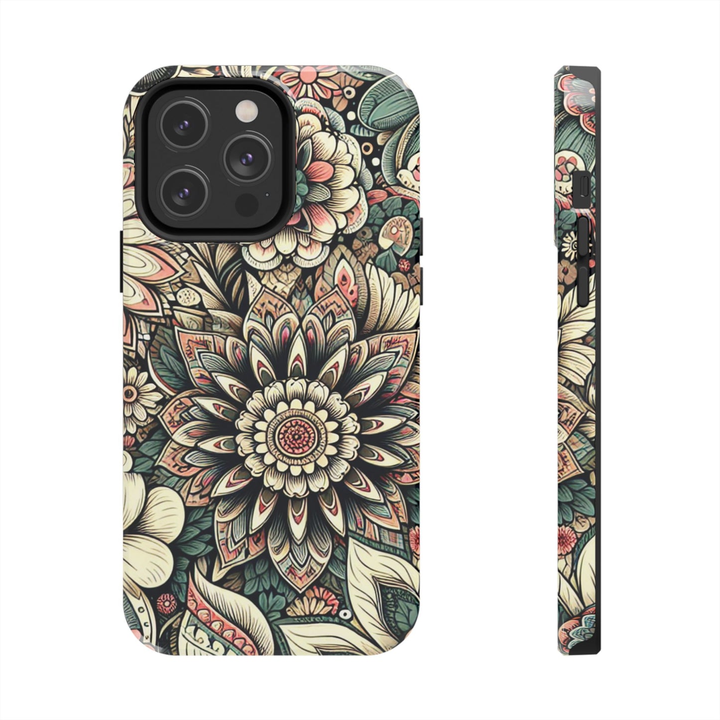 Boho Floral Tough Case for iPhone 16 15 14 13 12 11 X 8 7 Samsung Galaxy S24 S23 S22 S21
