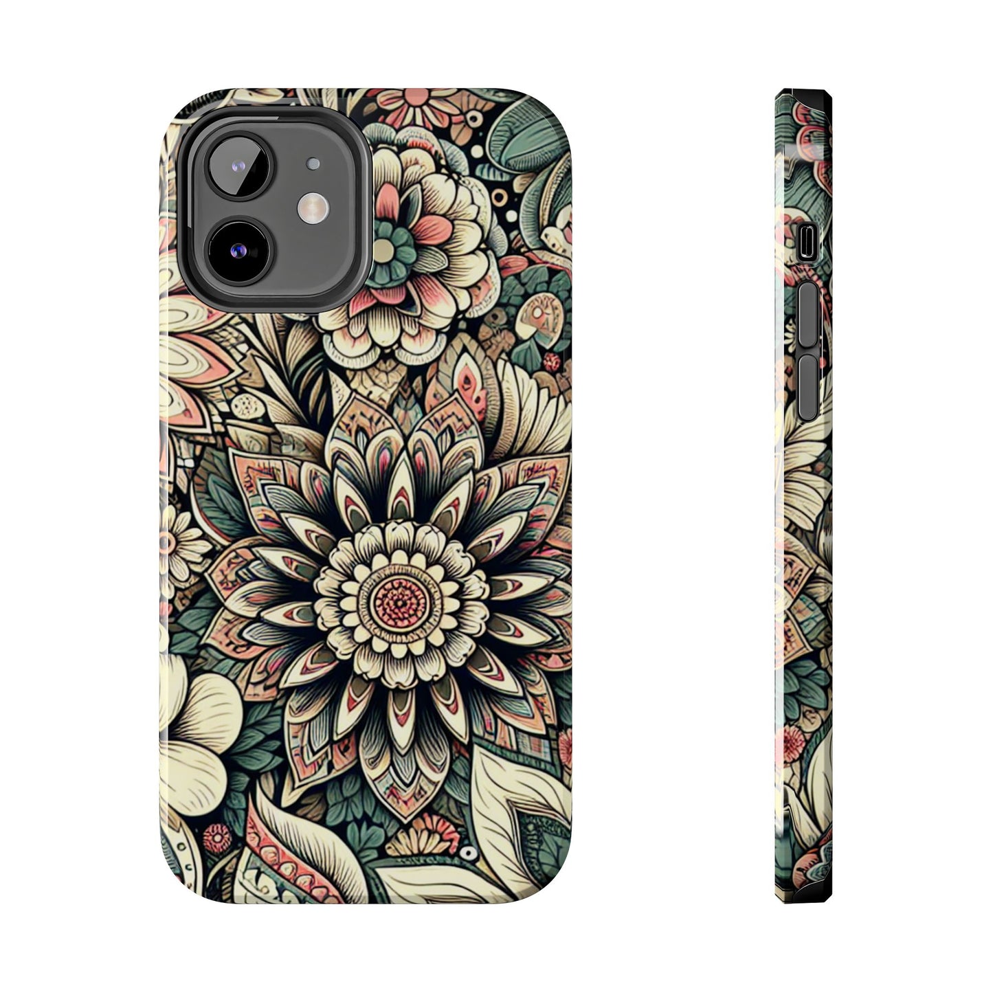 Boho Floral Tough Case for iPhone 16 15 14 13 12 11 X 8 7 Samsung Galaxy S24 S23 S22 S21