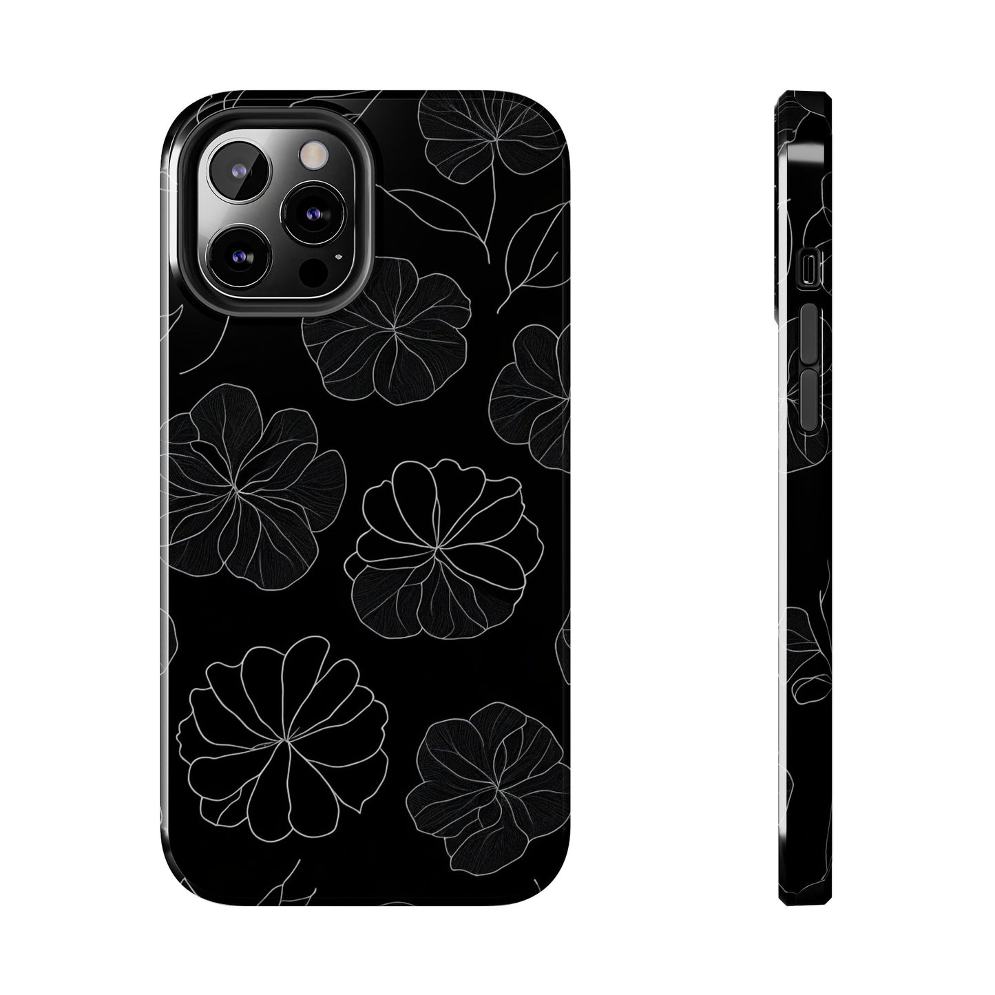 Black Floral Tough Phone Case
