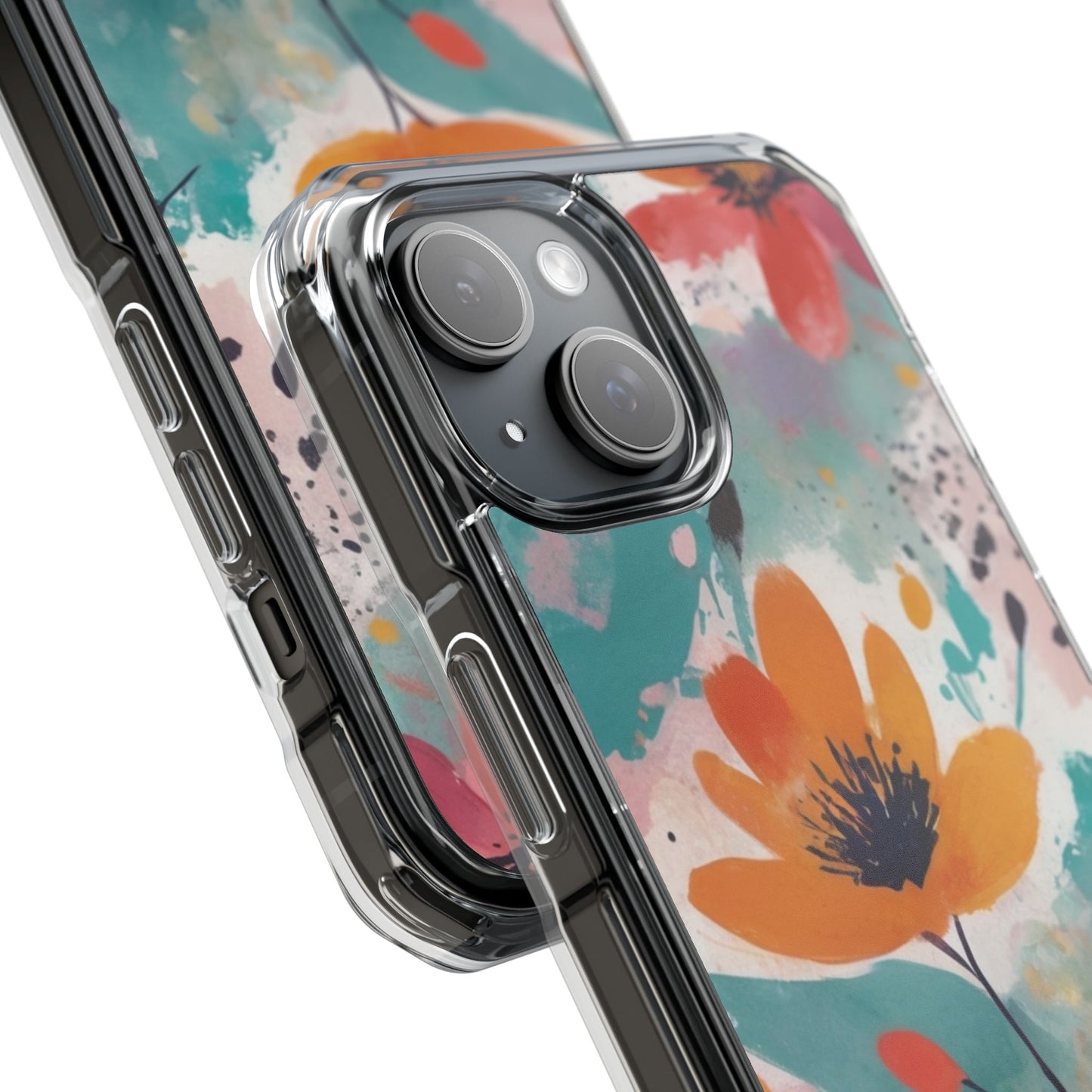 Floral Watercolor Design Magnetic Clear Impact Case for iPhone 16 15 14