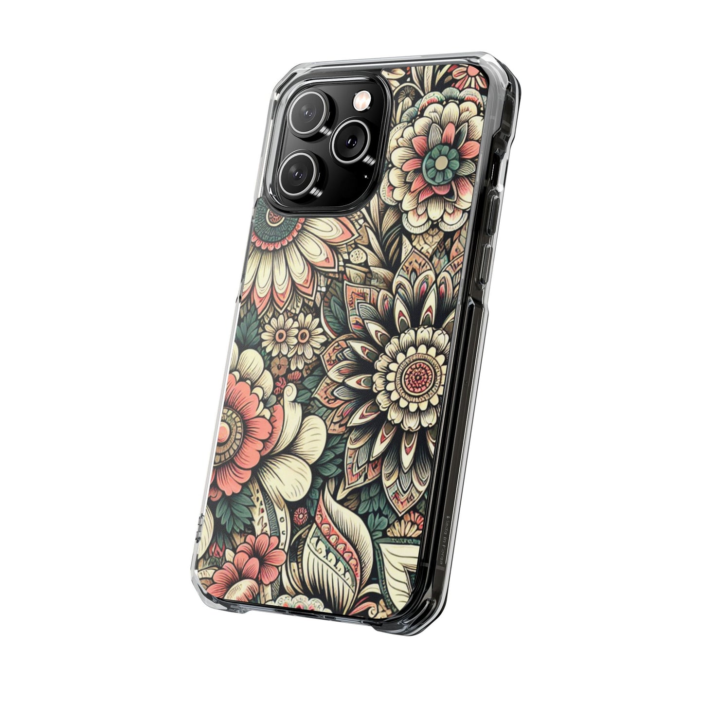 Boho Floral Magnetic Clear Impact Case for iPhone 16 15 14