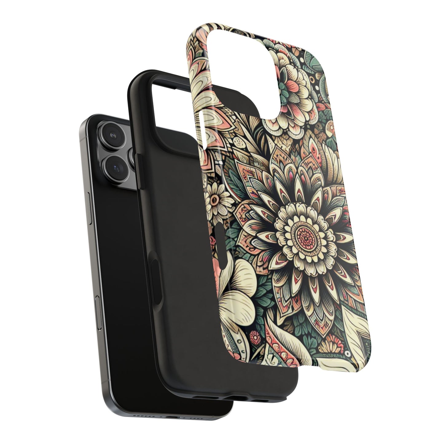 Boho Floral Tough Case for iPhone 16 15 14 13 12 11 X 8 7 Samsung Galaxy S24 S23 S22 S21