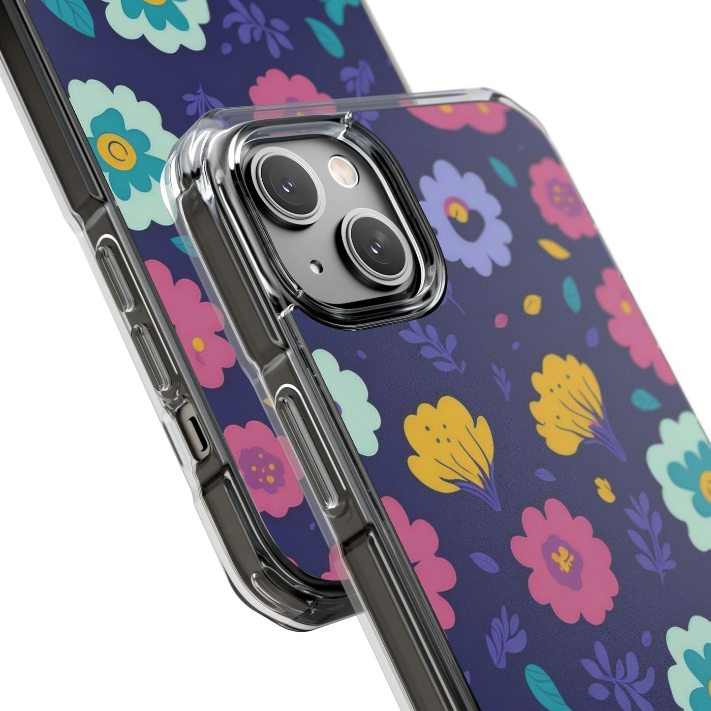 Purple Floral Magnetic Clear Impact Case for iPhone 16 15 14