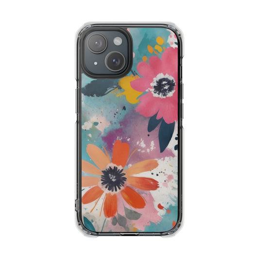 Vibrant Floral Magnetic Clear Impact Case for iPhone 16 15 14