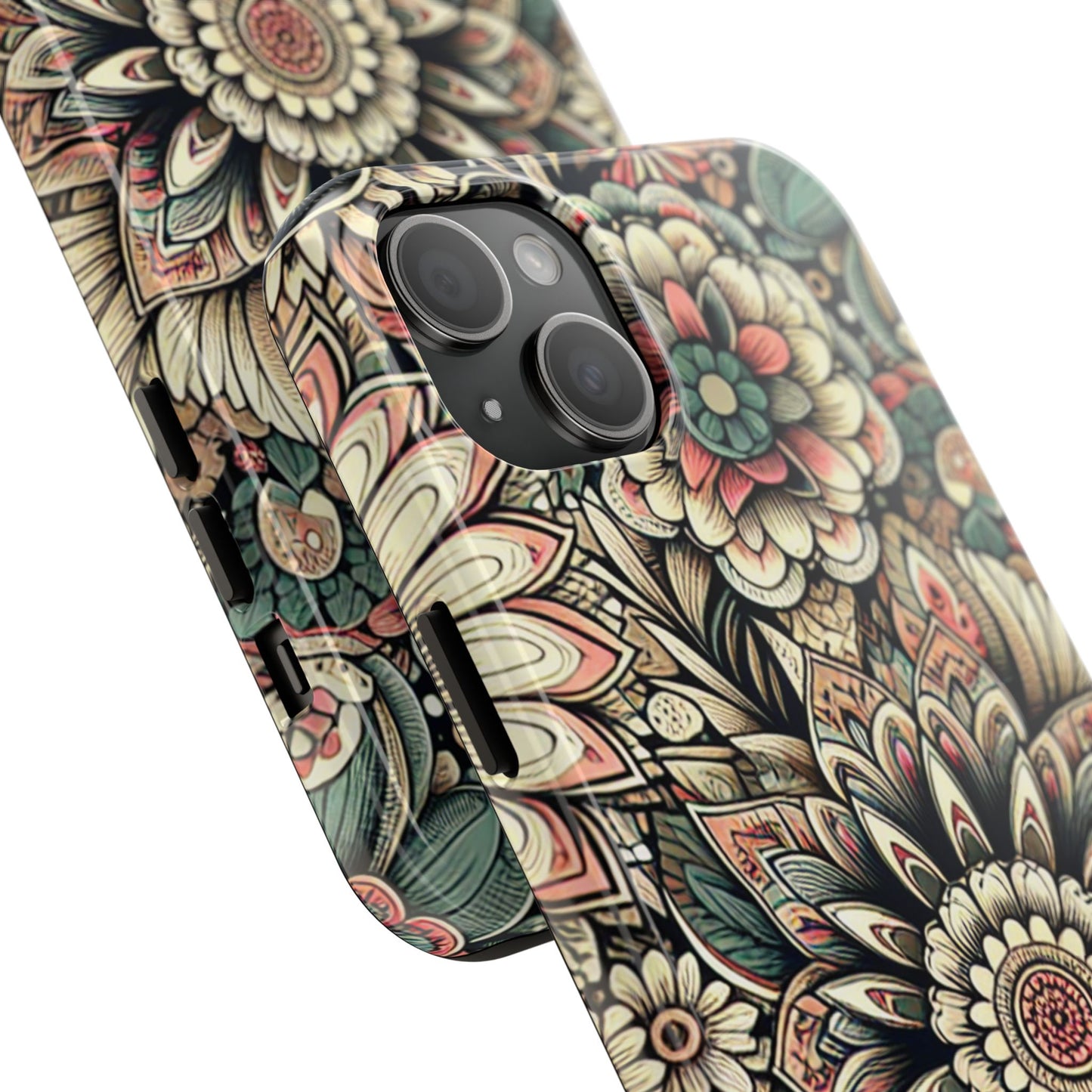 Boho Floral Tough Case for iPhone 16 15 14 13 12 11 X 8 7 Samsung Galaxy S24 S23 S22 S21