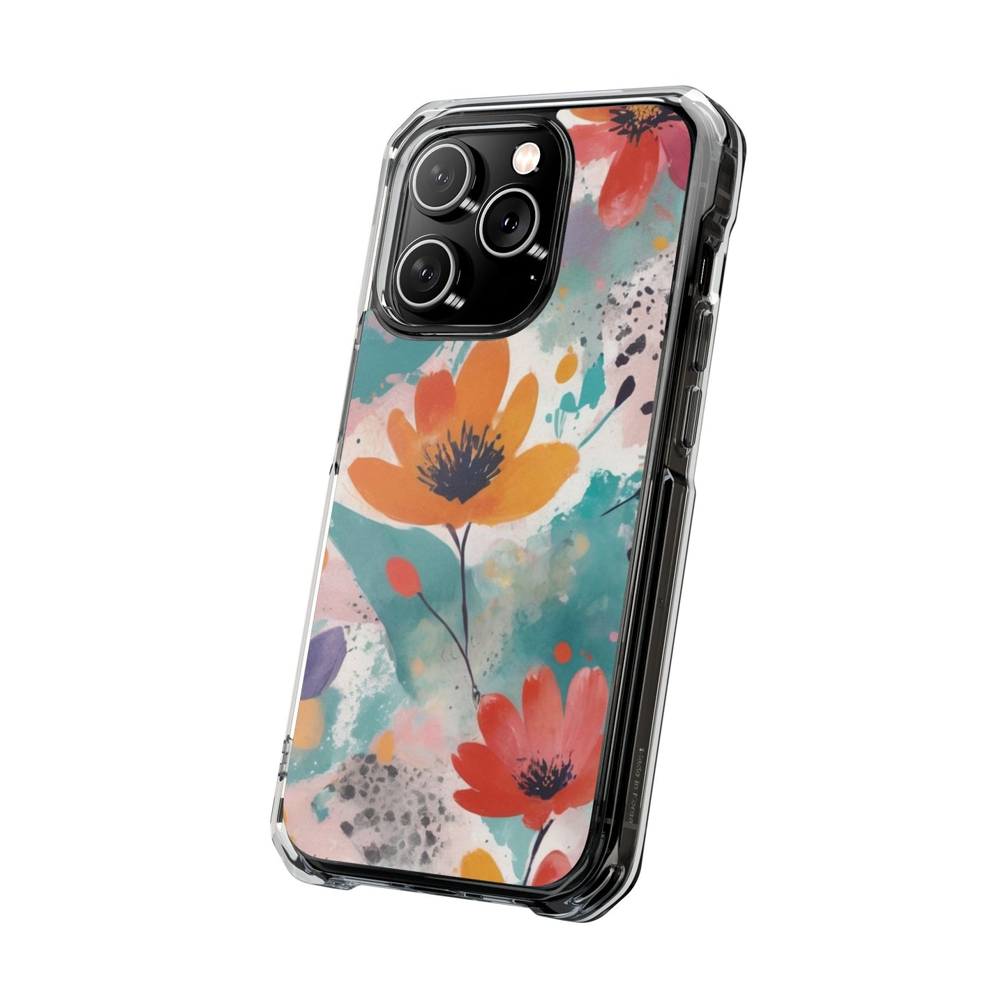 Floral Watercolor Design Magnetic Clear Impact Case for iPhone 16 15 14