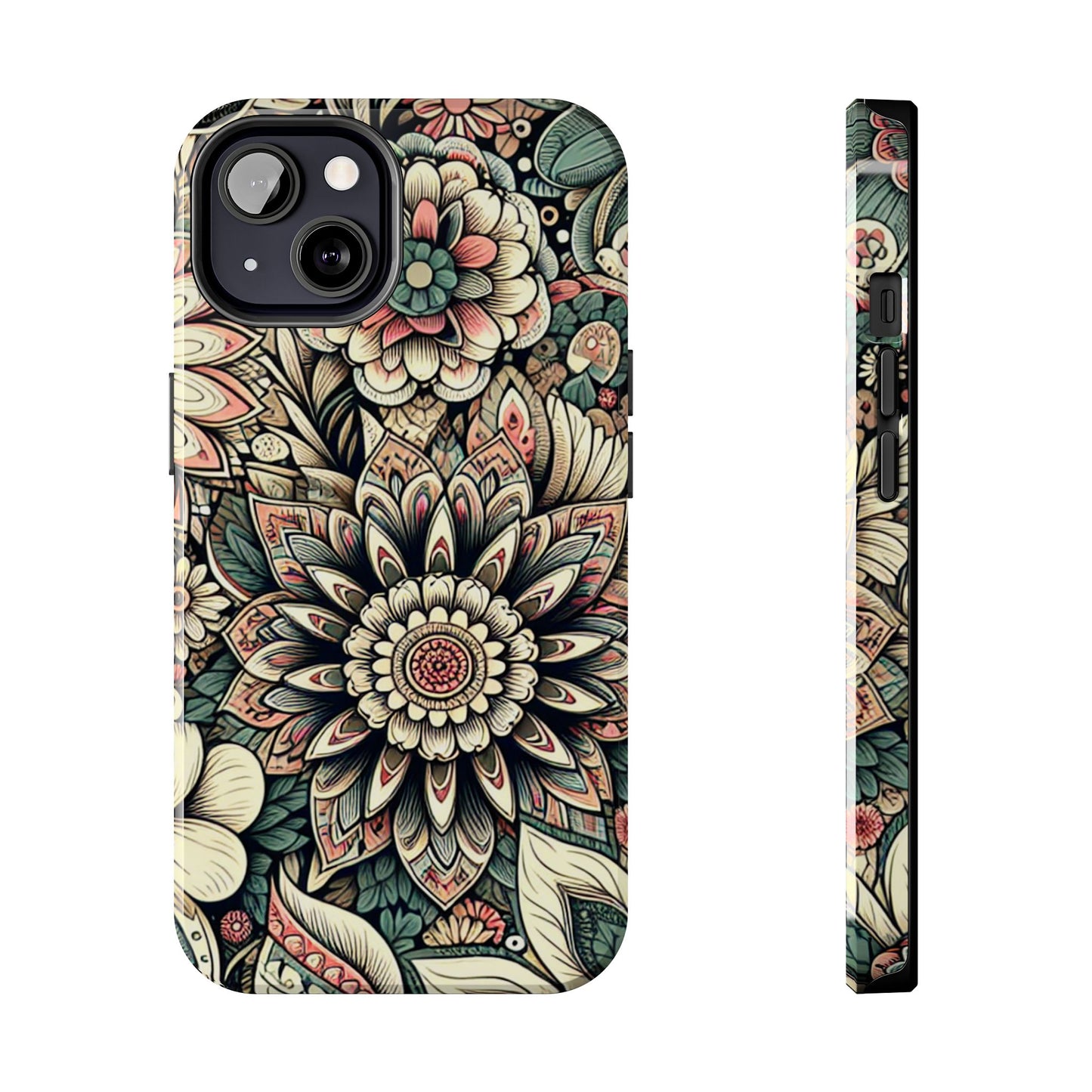 Boho Floral Tough Case for iPhone 16 15 14 13 12 11 X 8 7 Samsung Galaxy S24 S23 S22 S21