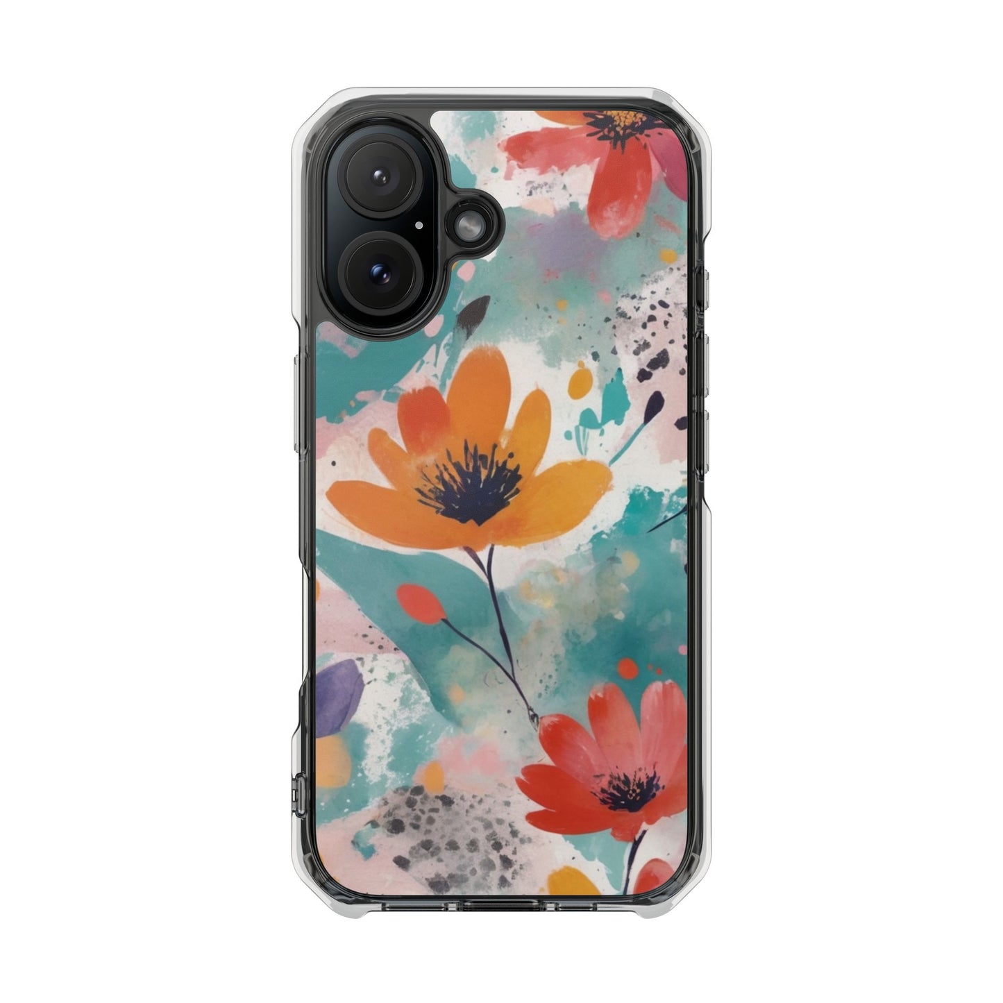 Floral Watercolor Design Magnetic Clear Impact Case for iPhone 16 15 14