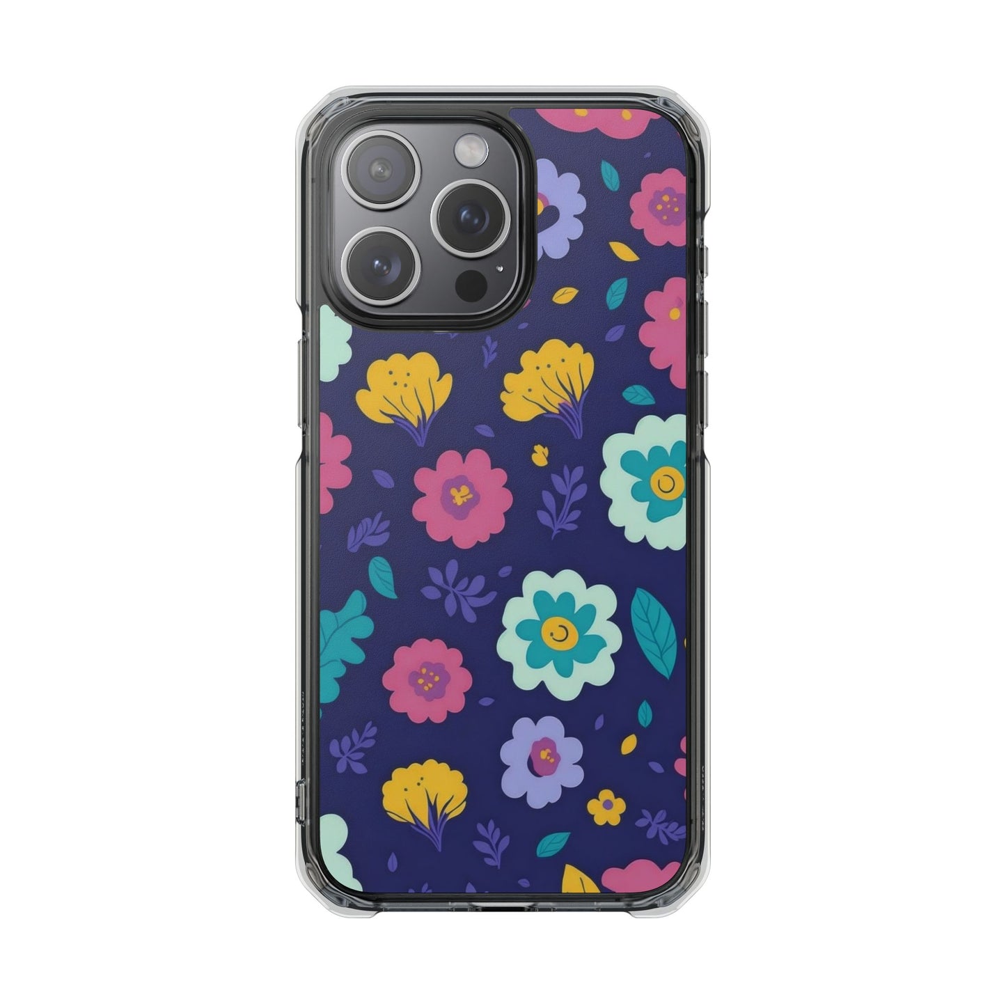 Purple Floral Magnetic Clear Impact Case for iPhone 16 15 14