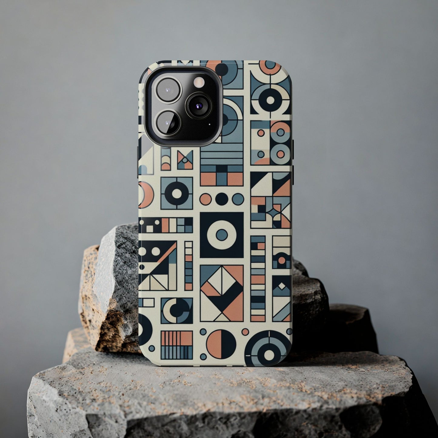 Geometric Print Tough Phone Case for iPhone 16 15 14 13 12 11 X 8 7 Samsung Galaxy S24 S23 S22 S21