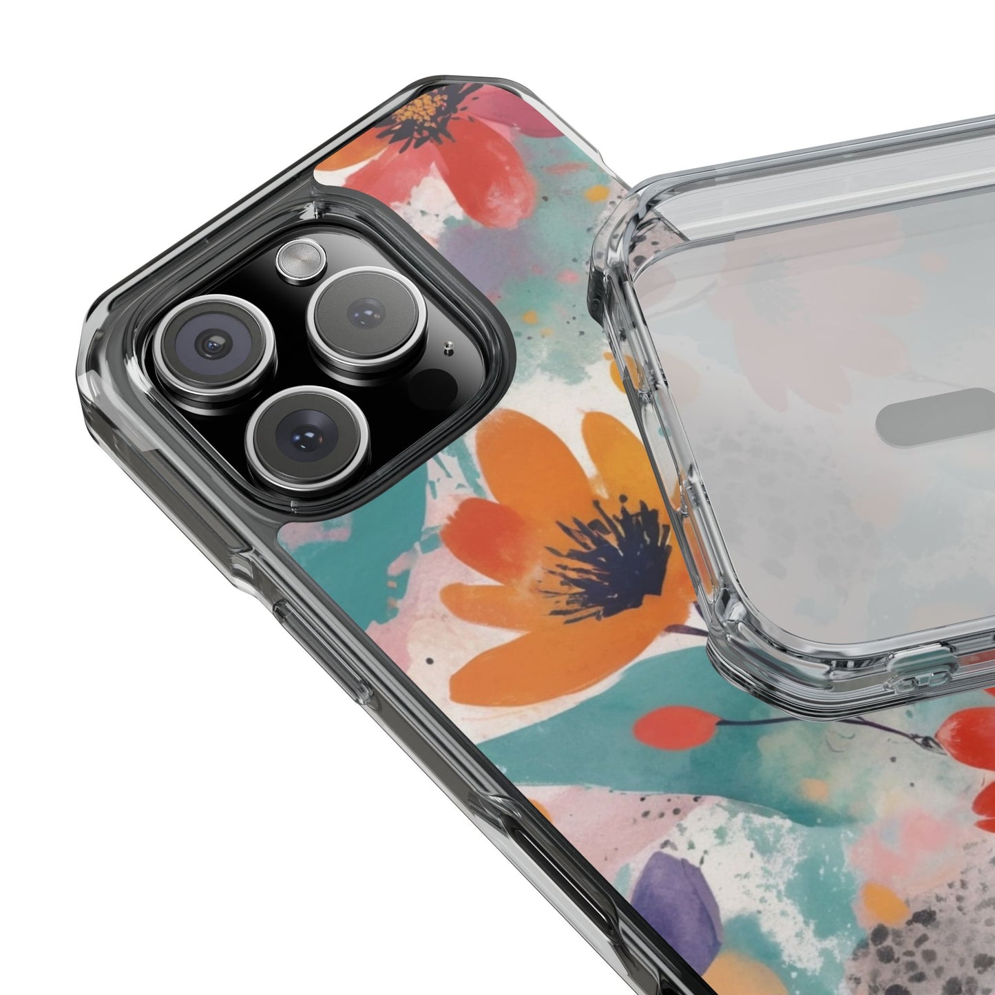 Floral Watercolor Design Magnetic Clear Impact Case for iPhone 16 15 14