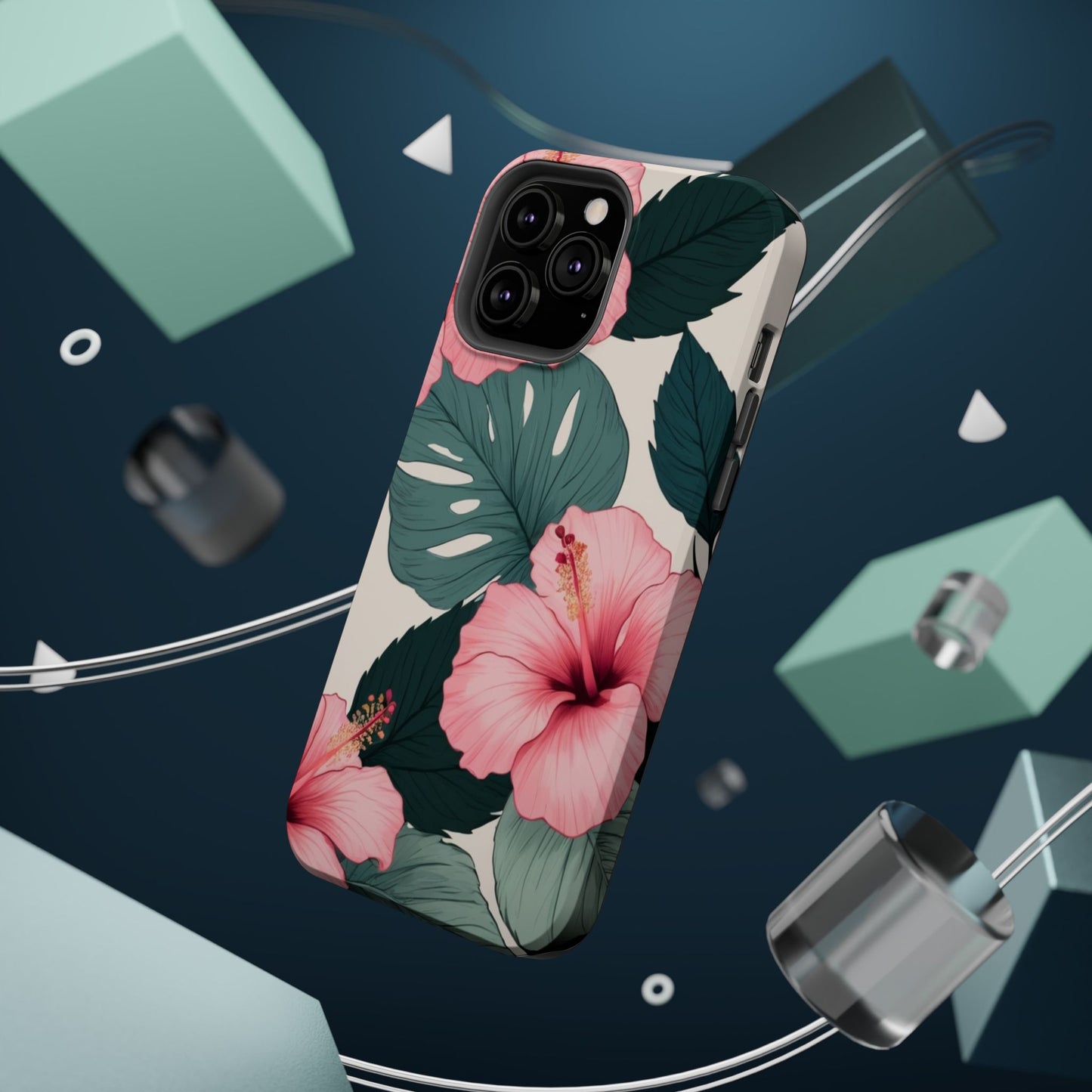 Tropical Hibiscus Magnetic Tough Phone Case for iPhone 13 14 15 16 Models