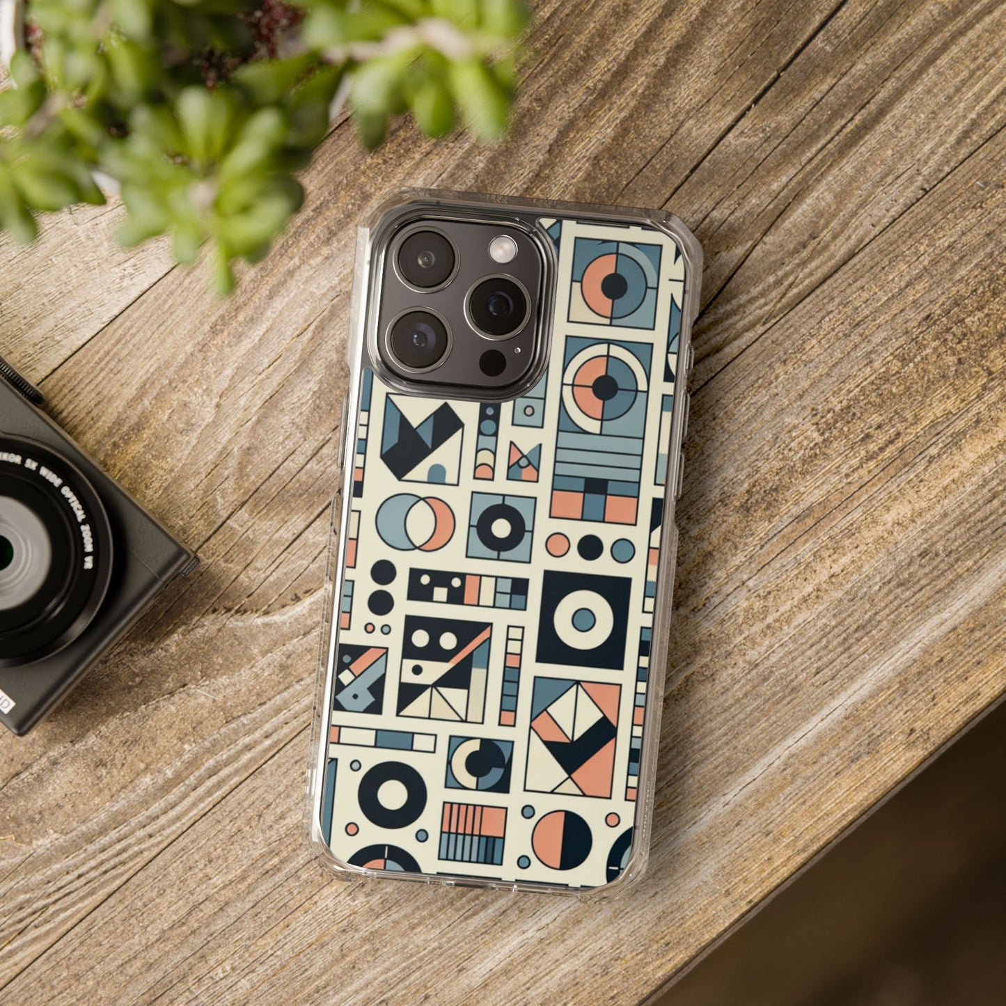 Geometric Print Magnetic Clear Impact Case for iPhone 16 15 14