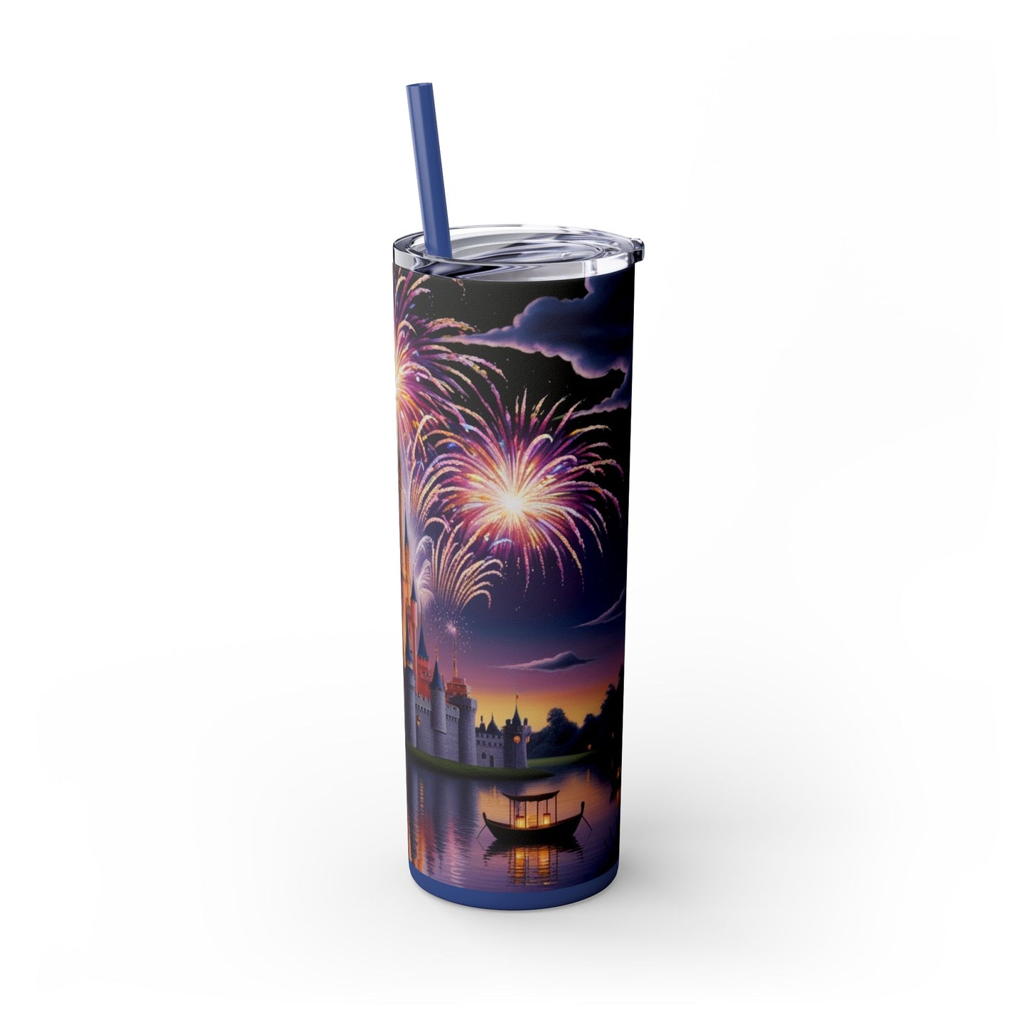 Night Sky Castle and Fireworks Skinny Tumbler, 20oz