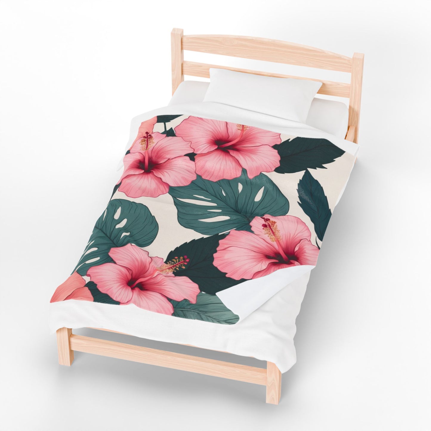 Tropical Hibiscus Velveteen Plush Blanket