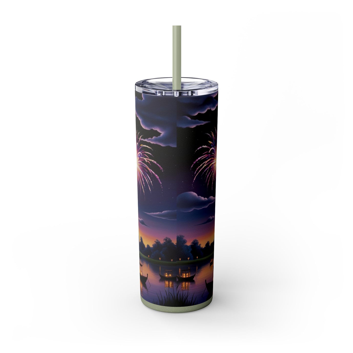 Night Sky Castle and Fireworks Skinny Tumbler, 20oz