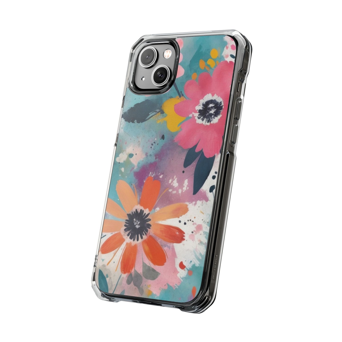 Vibrant Floral Magnetic Clear Impact Case for iPhone 16 15 14