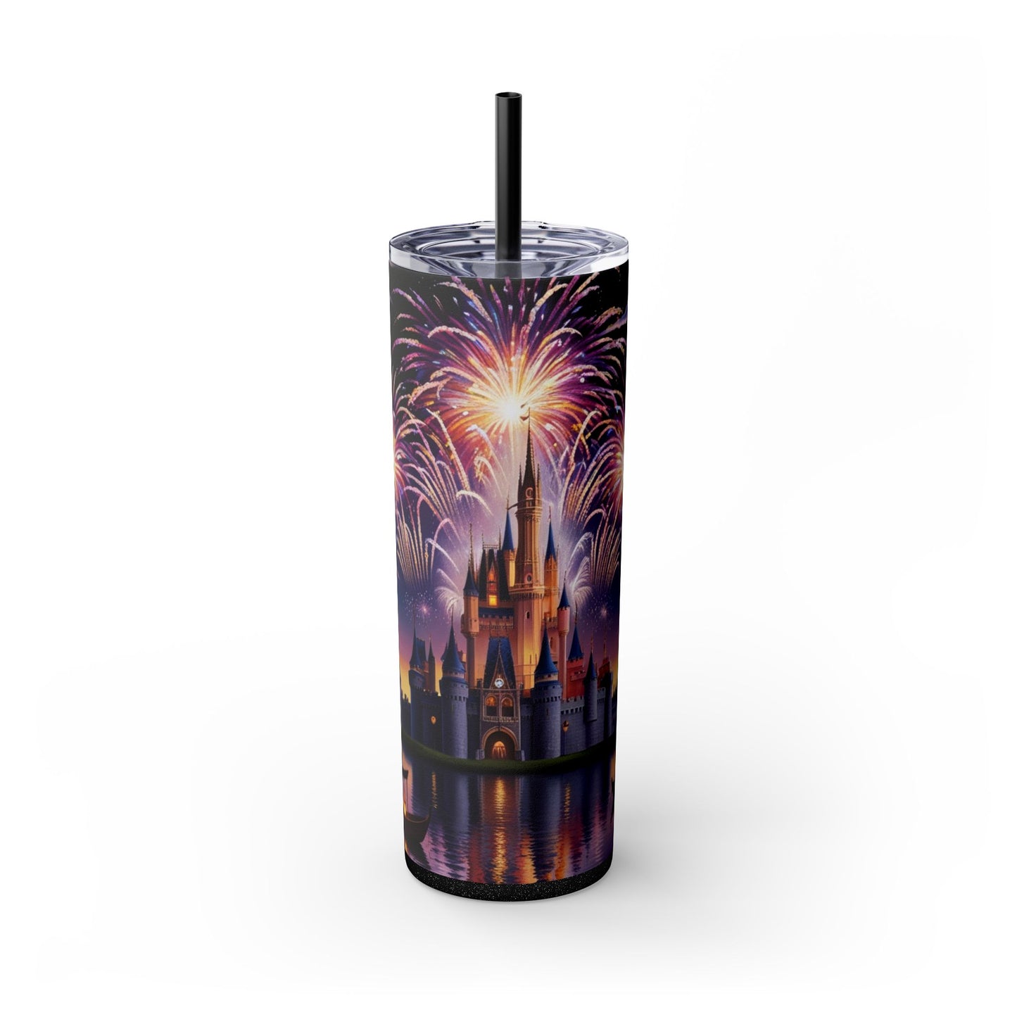 Night Sky Castle and Fireworks Skinny Tumbler, 20oz