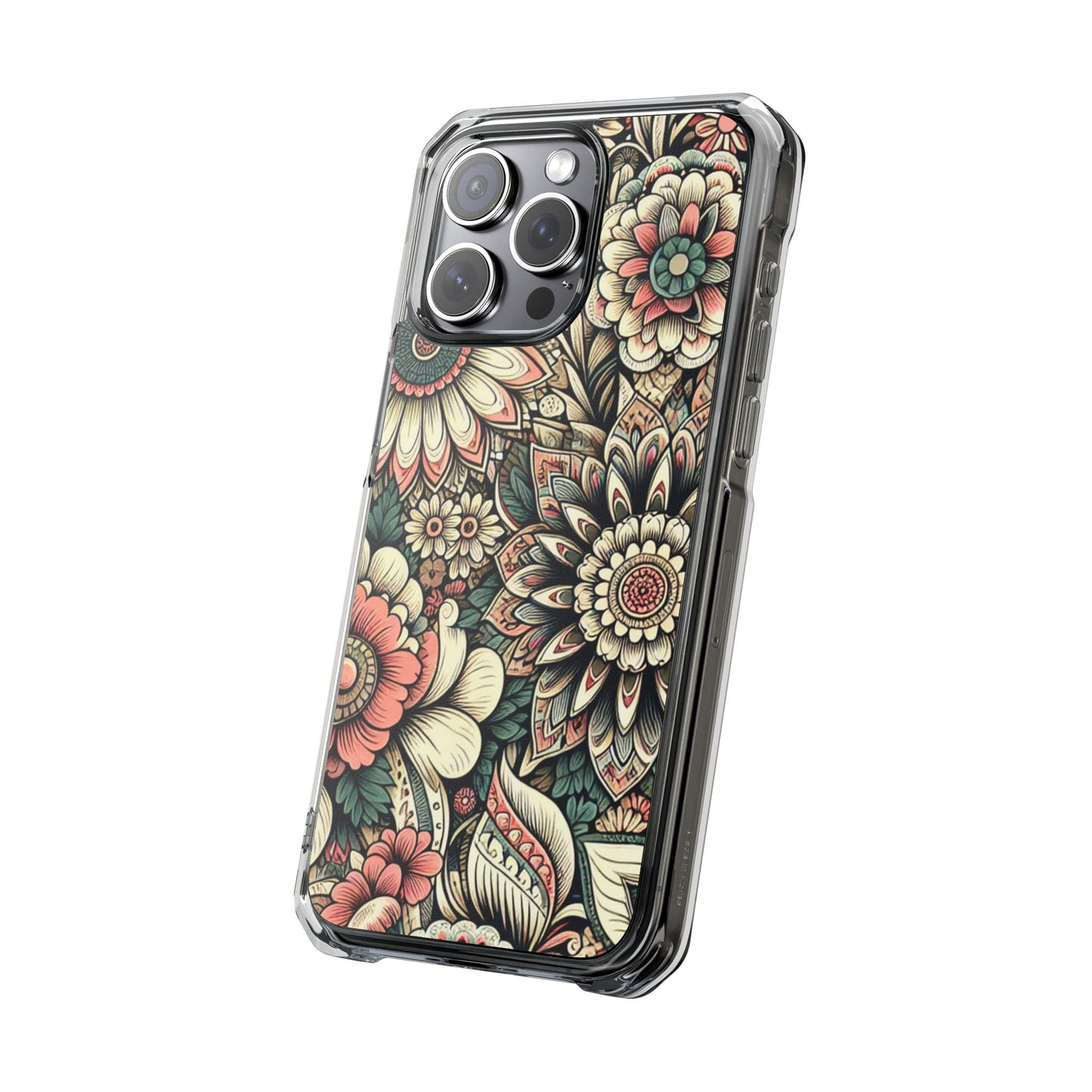 Boho Floral Magnetic Clear Impact Case for iPhone 16 15 14