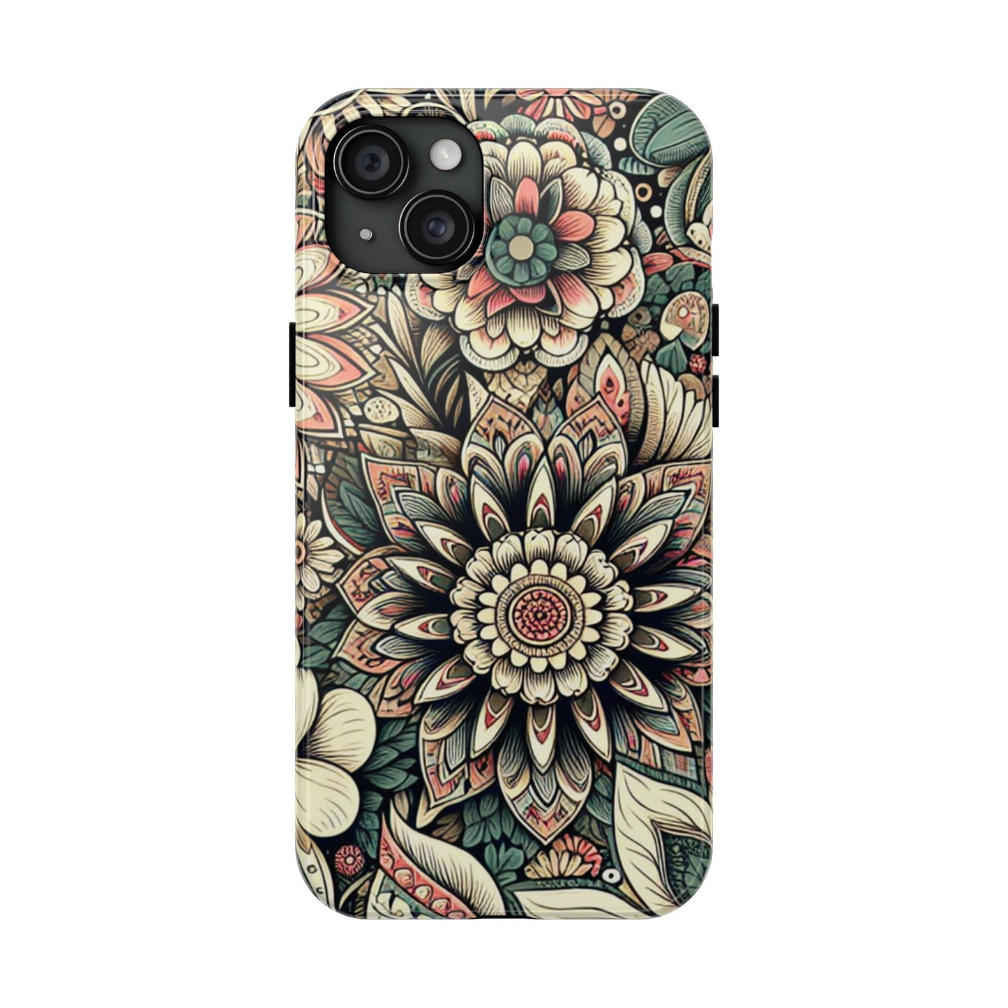 Boho Floral Tough Case for iPhone 16 15 14 13 12 11 X 8 7 Samsung Galaxy S24 S23 S22 S21
