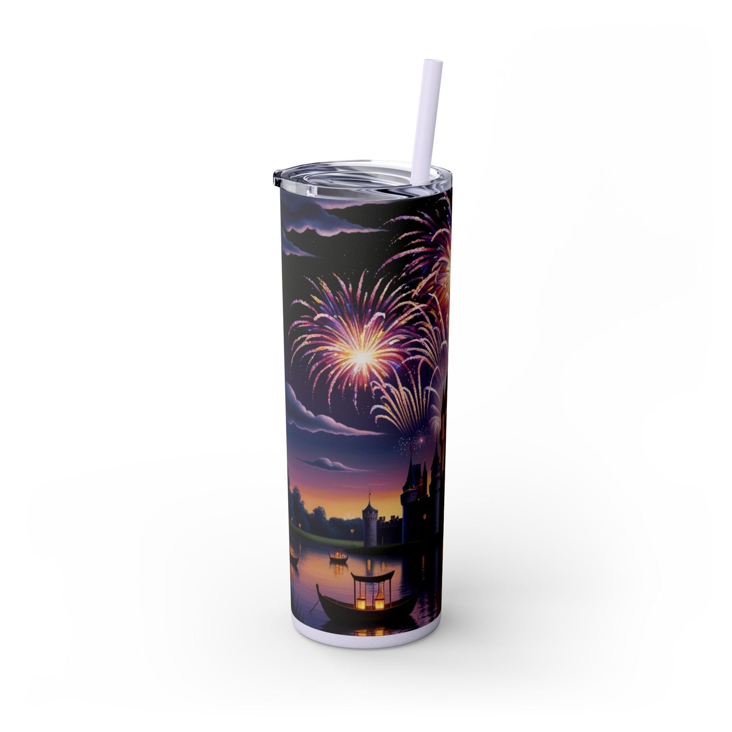 Night Sky Castle and Fireworks Skinny Tumbler, 20oz