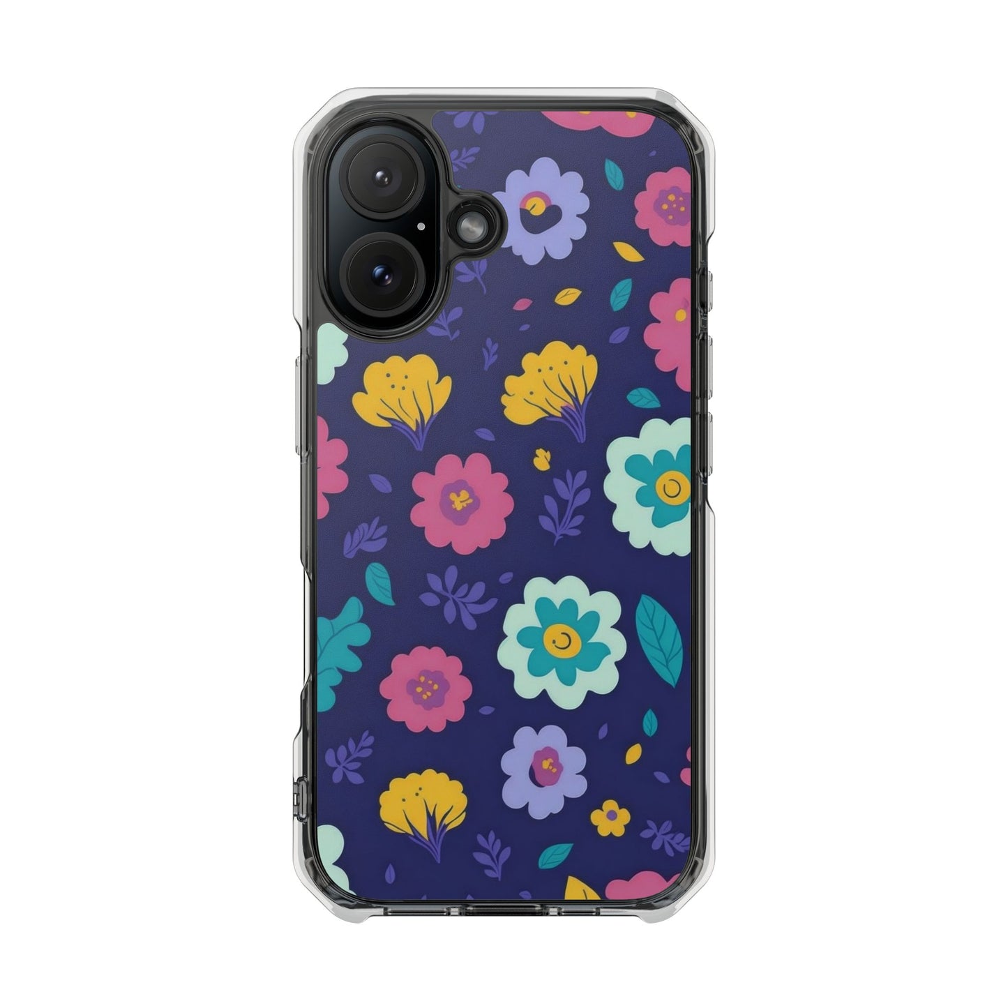 Purple Floral Magnetic Clear Impact Case for iPhone 16 15 14