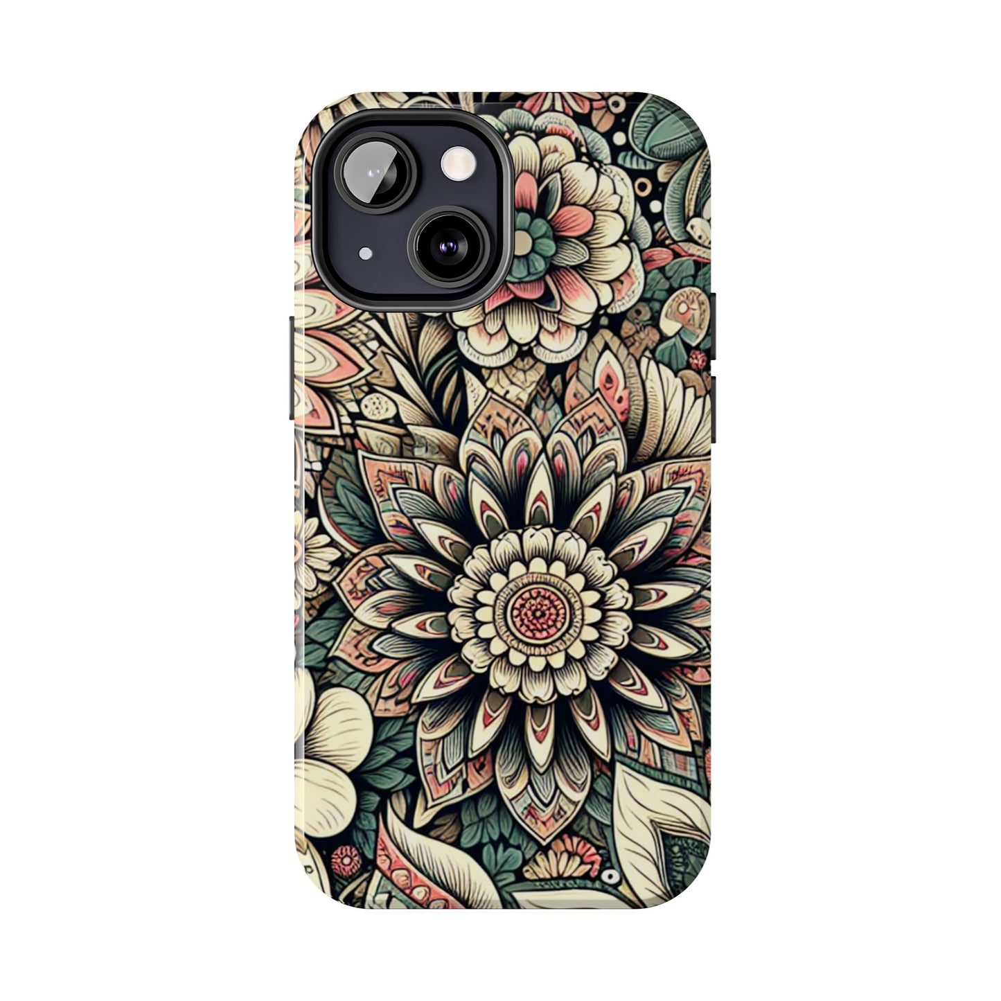 Boho Floral Tough Case for iPhone 16 15 14 13 12 11 X 8 7 Samsung Galaxy S24 S23 S22 S21