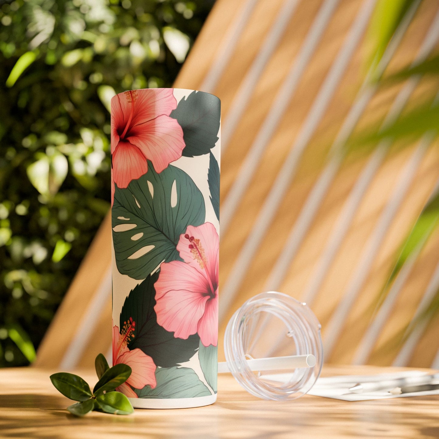 Tropical Hibiscus Skinny Tumbler with Straw 20oz