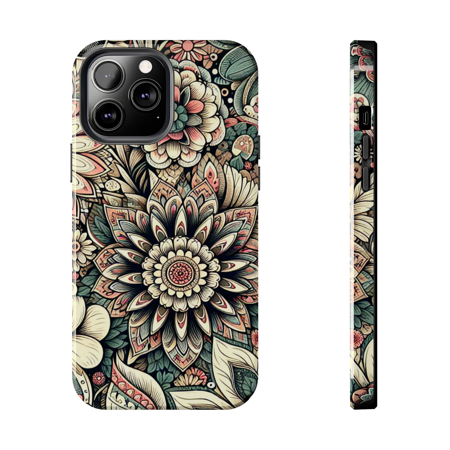 Boho Floral Tough Case for iPhone 16 15 14 13 12 11 X 8 7 Samsung Galaxy S24 S23 S22 S21