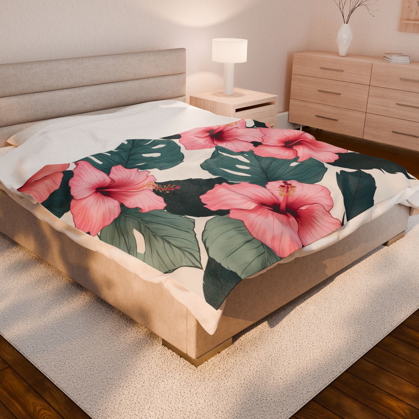 Tropical Hibiscus Velveteen Plush Blanket